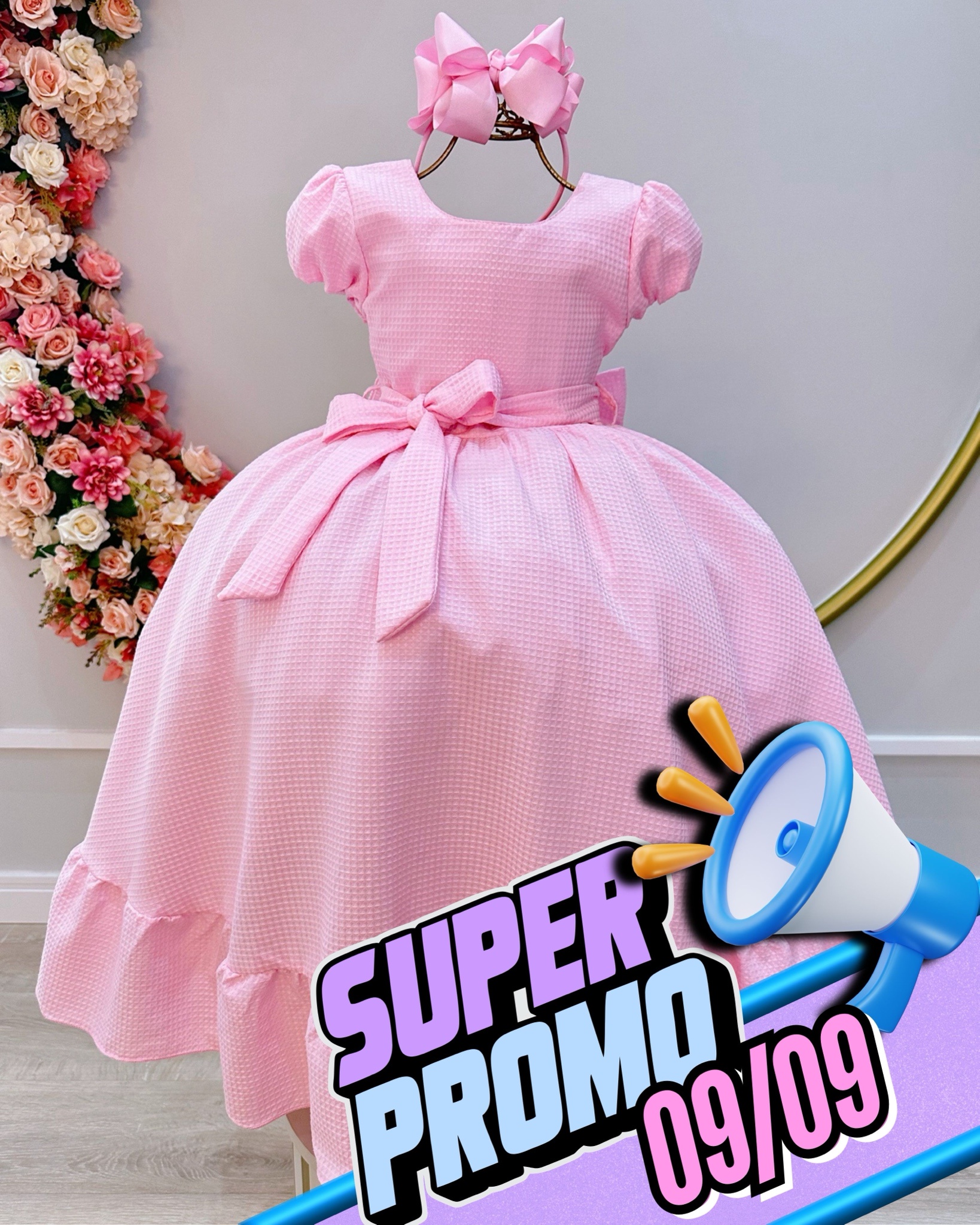 Vestido Infantil Rosa Bebê Maquinetado Luxo Damas Longo