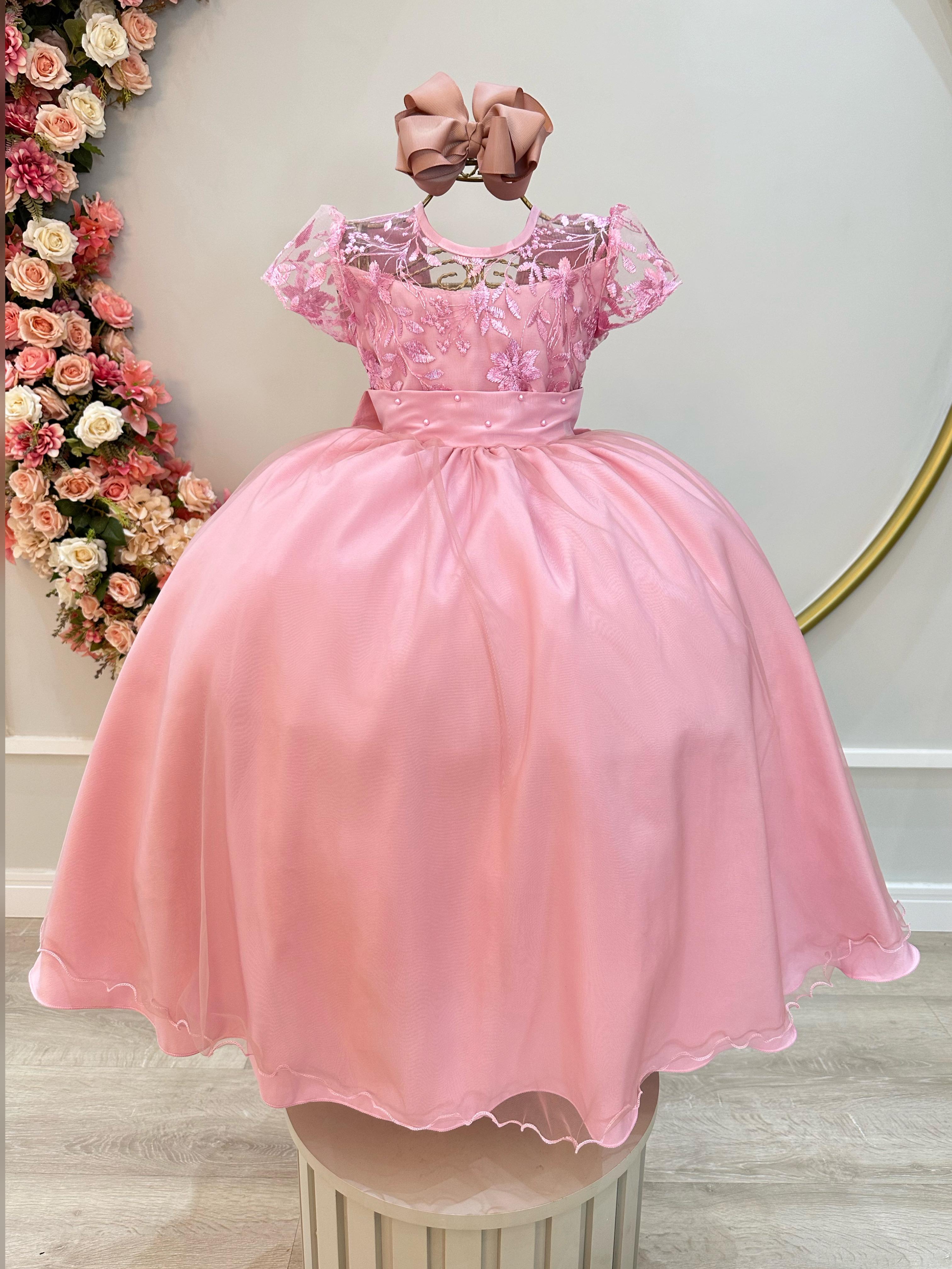 Vestido Infantil Rose Busto Com Renda Damas Longo Luxo