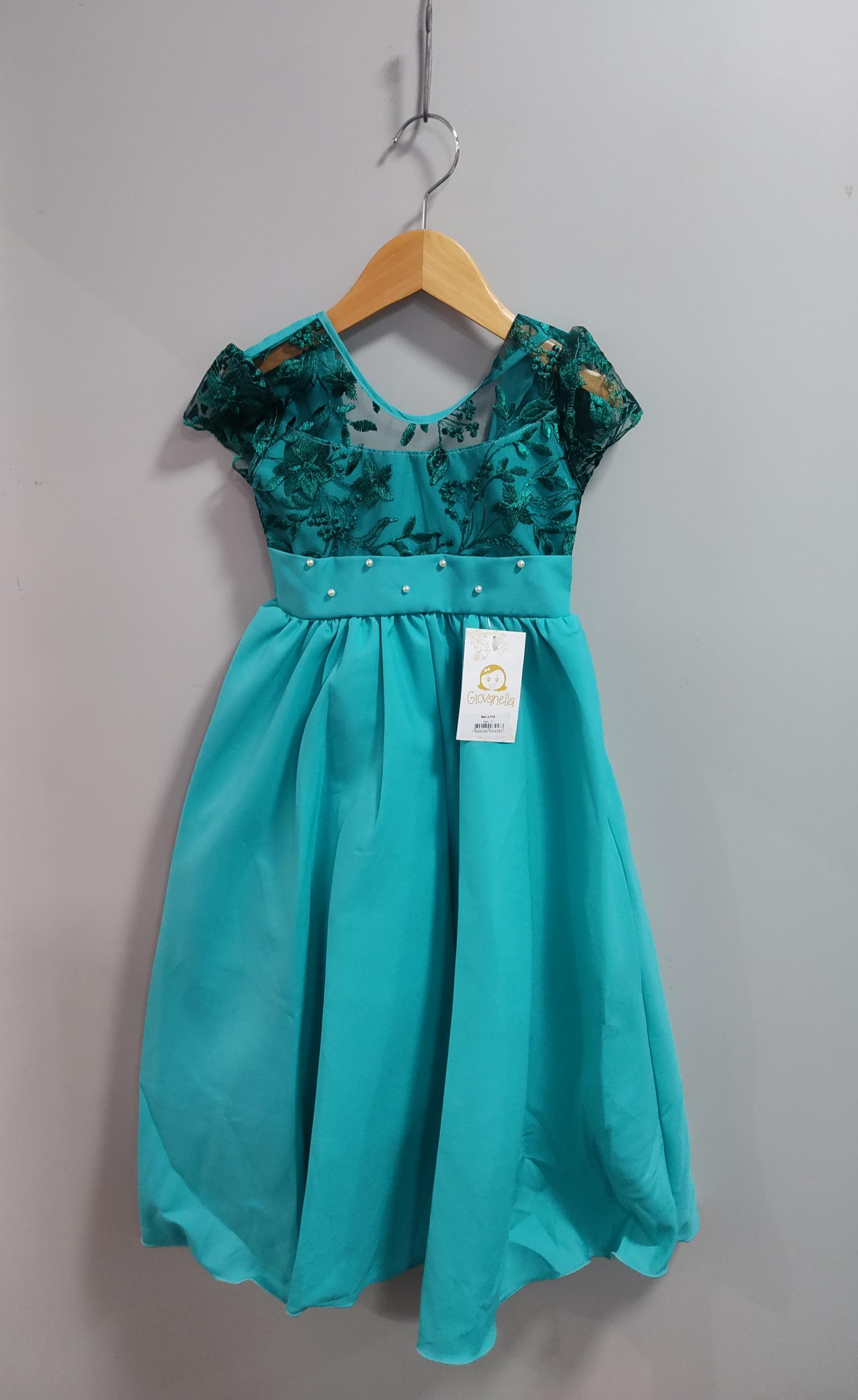 Vestido Infantil Verde Bandeira Busto Com Renda Damas Longo