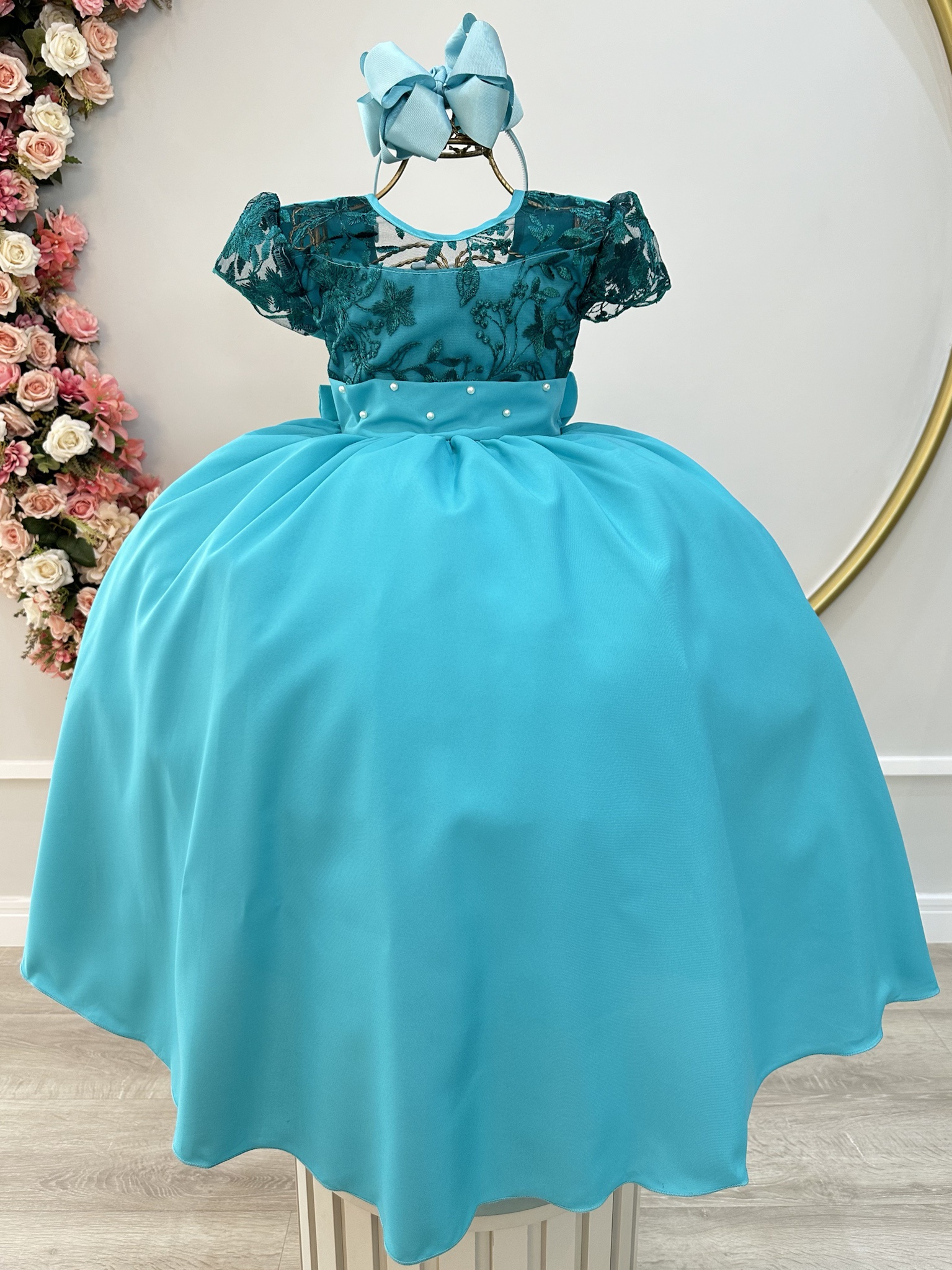 Vestido Infantil Verde Bandeira Busto Com Renda Damas Longo