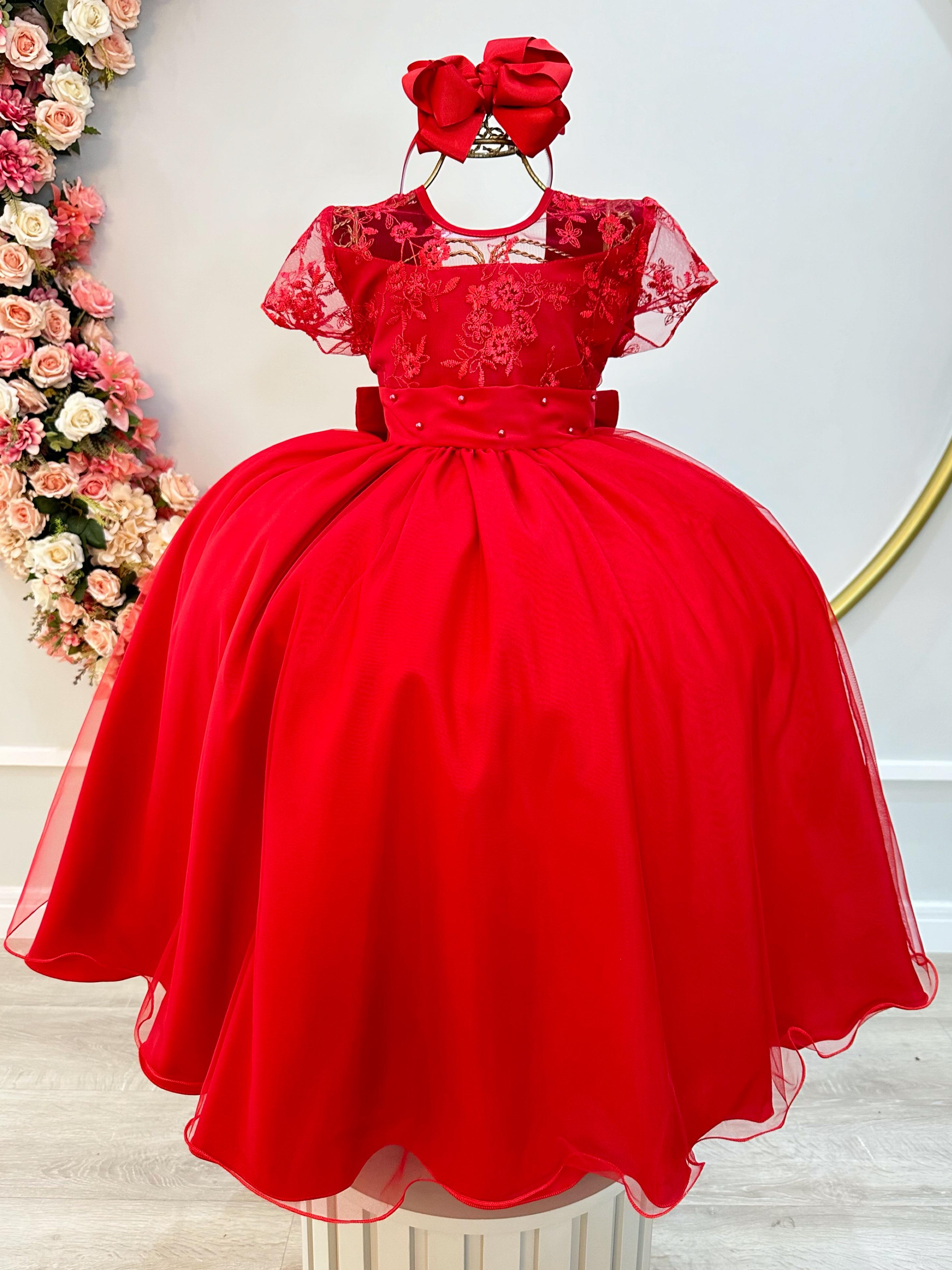 Vestido Infantil Vermelho Busto C/ Renda Damas Longo Luxo