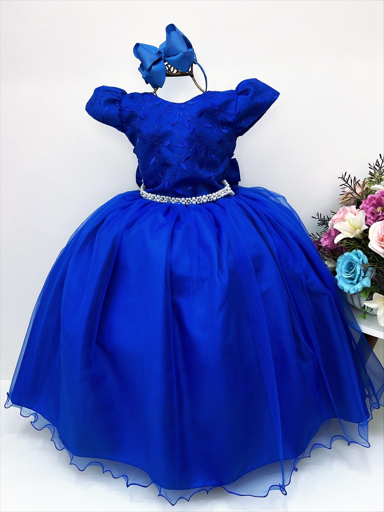 Vestido Infantil Azul Royal Renda Damas Honra Casamentos