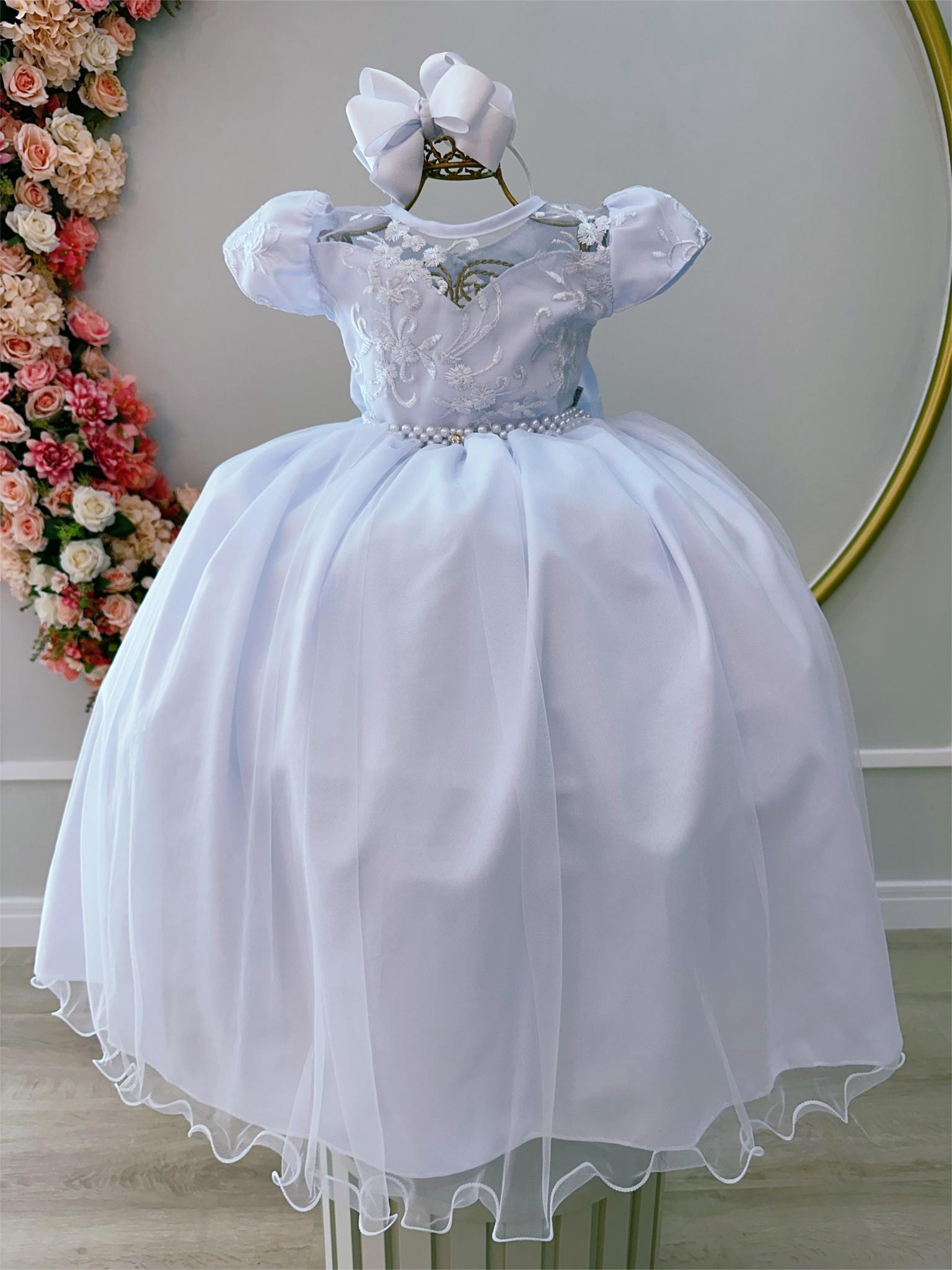 Vestido Infantil Branco Damas Honra Casamento Renda Pérola