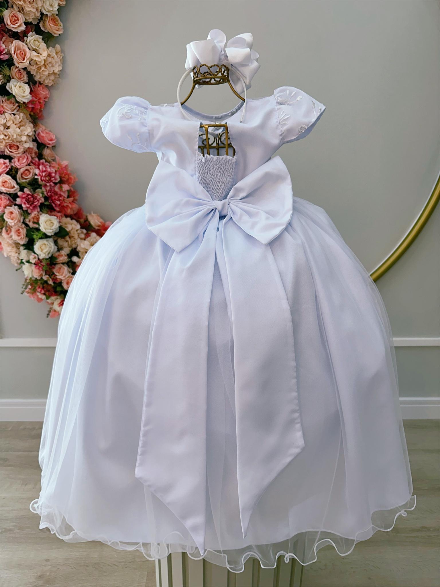 Vestido Infantil Damas Honra Casamento Branco Renda Pérola