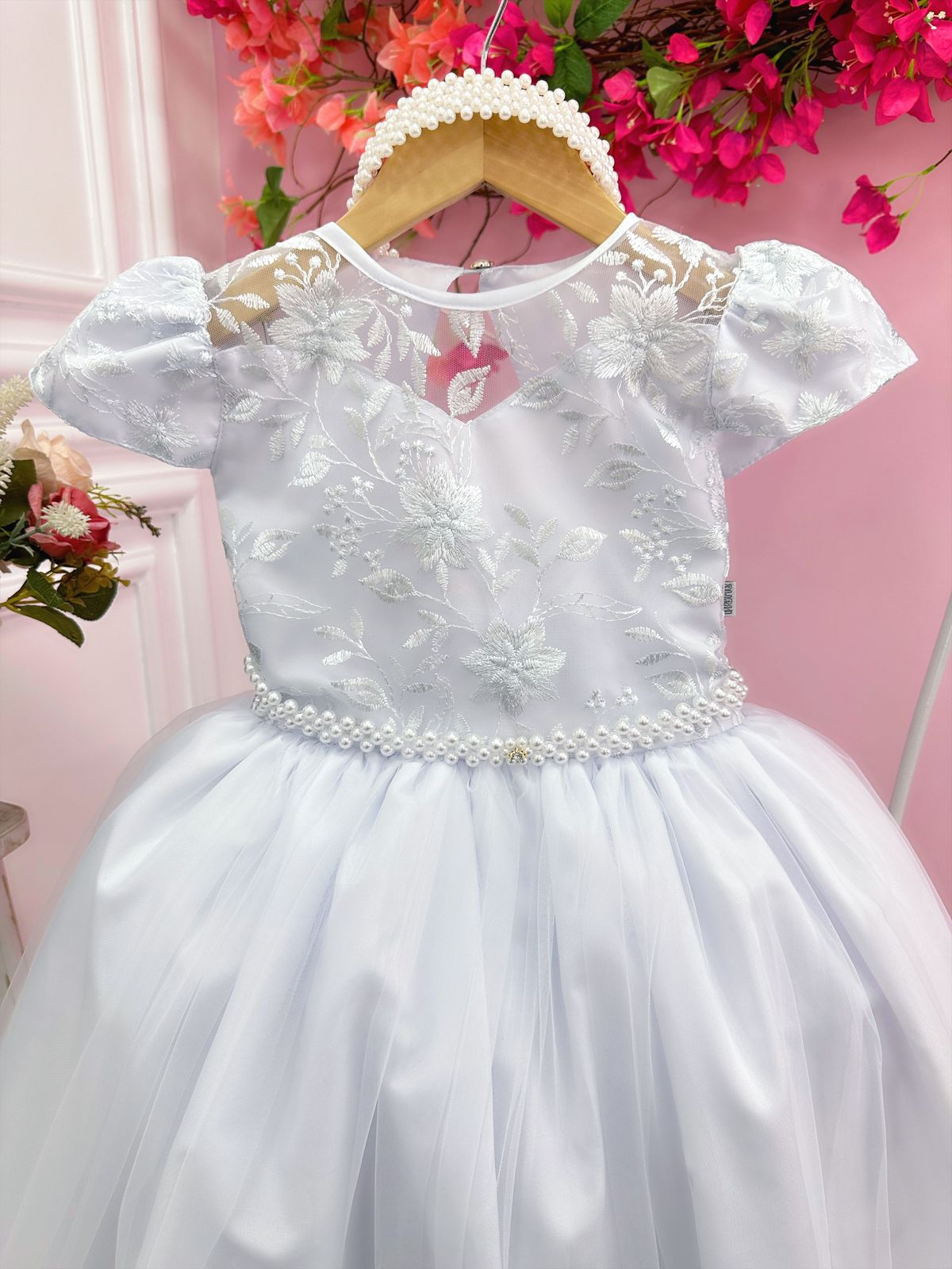 Vestido Infantil Longo Dama de Honra Branco Casamento Renda