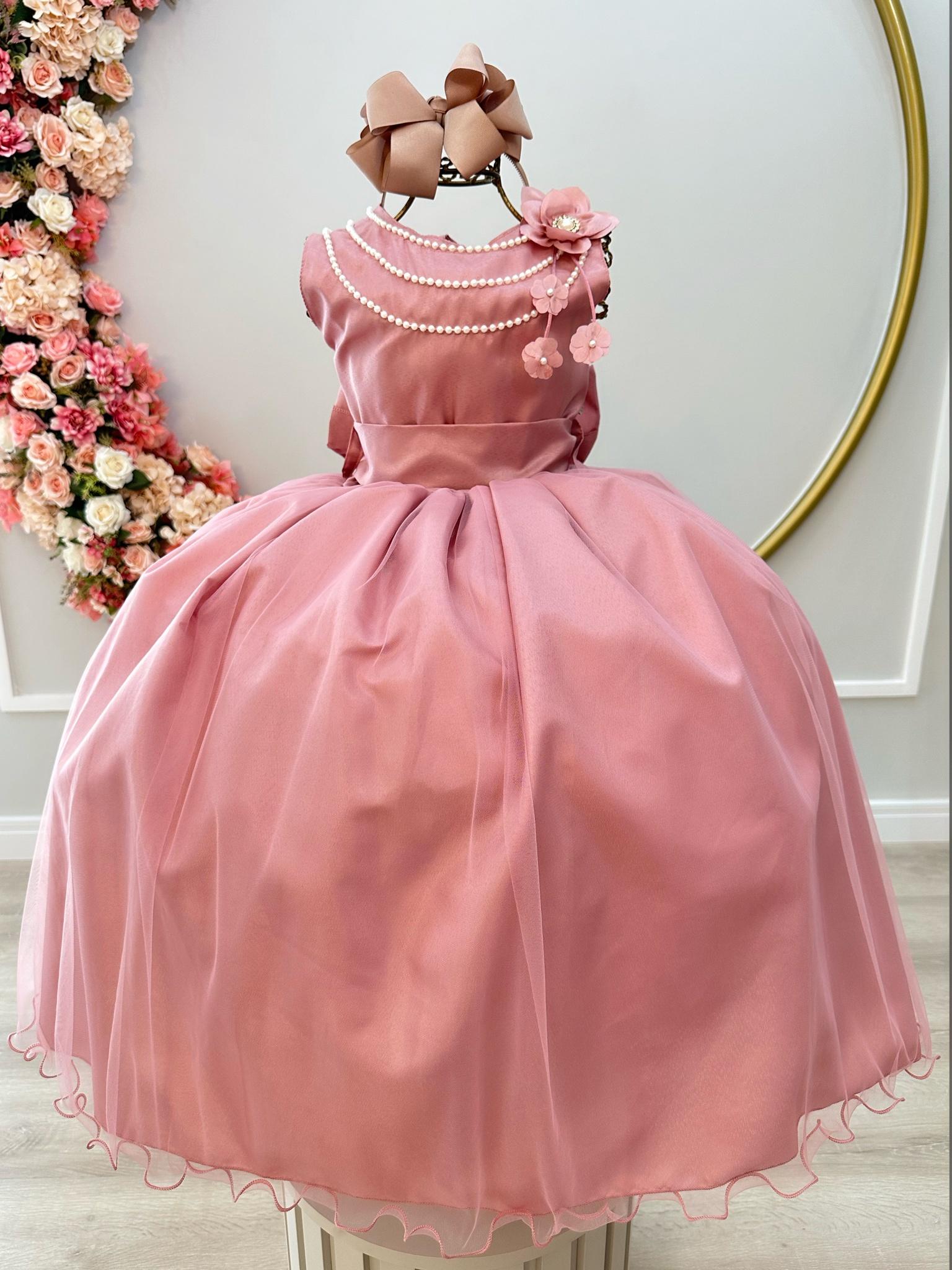 Vestido Infantil Rose Damas de Honra Casamentos C/ Broche