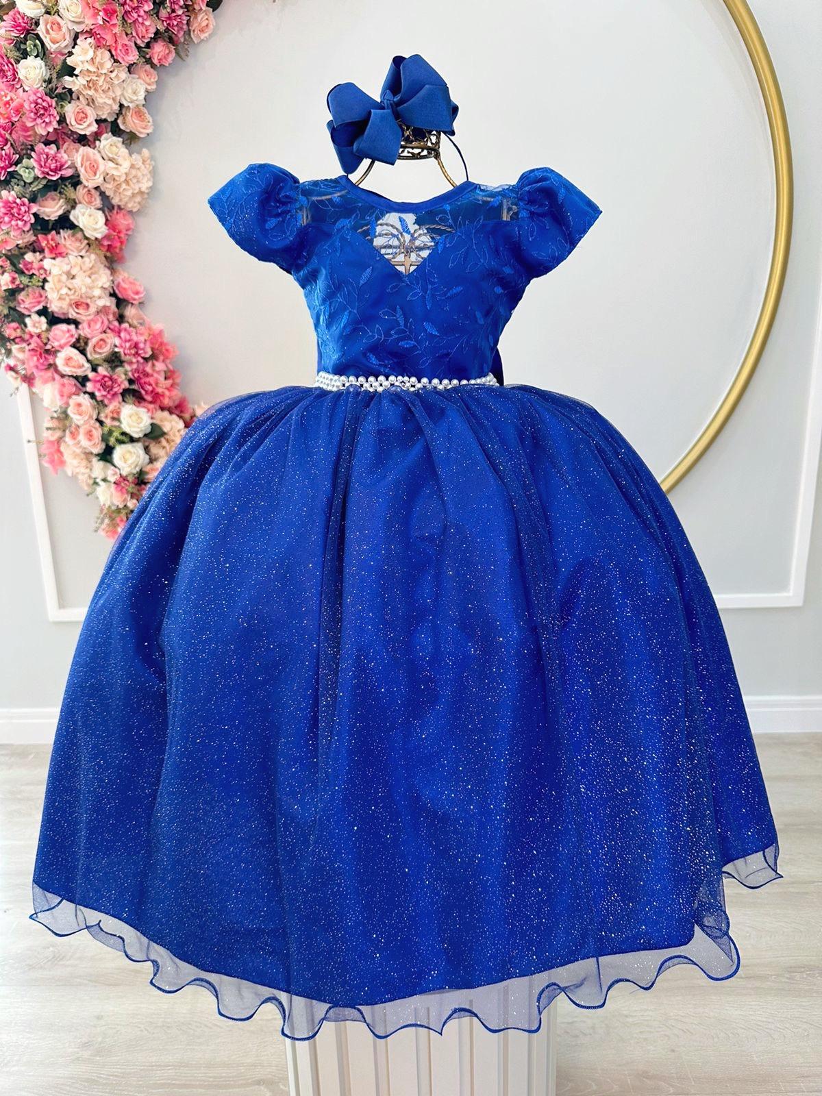 Vestido Infantil Azul Royal Dama Honra Casamento C/ Renda