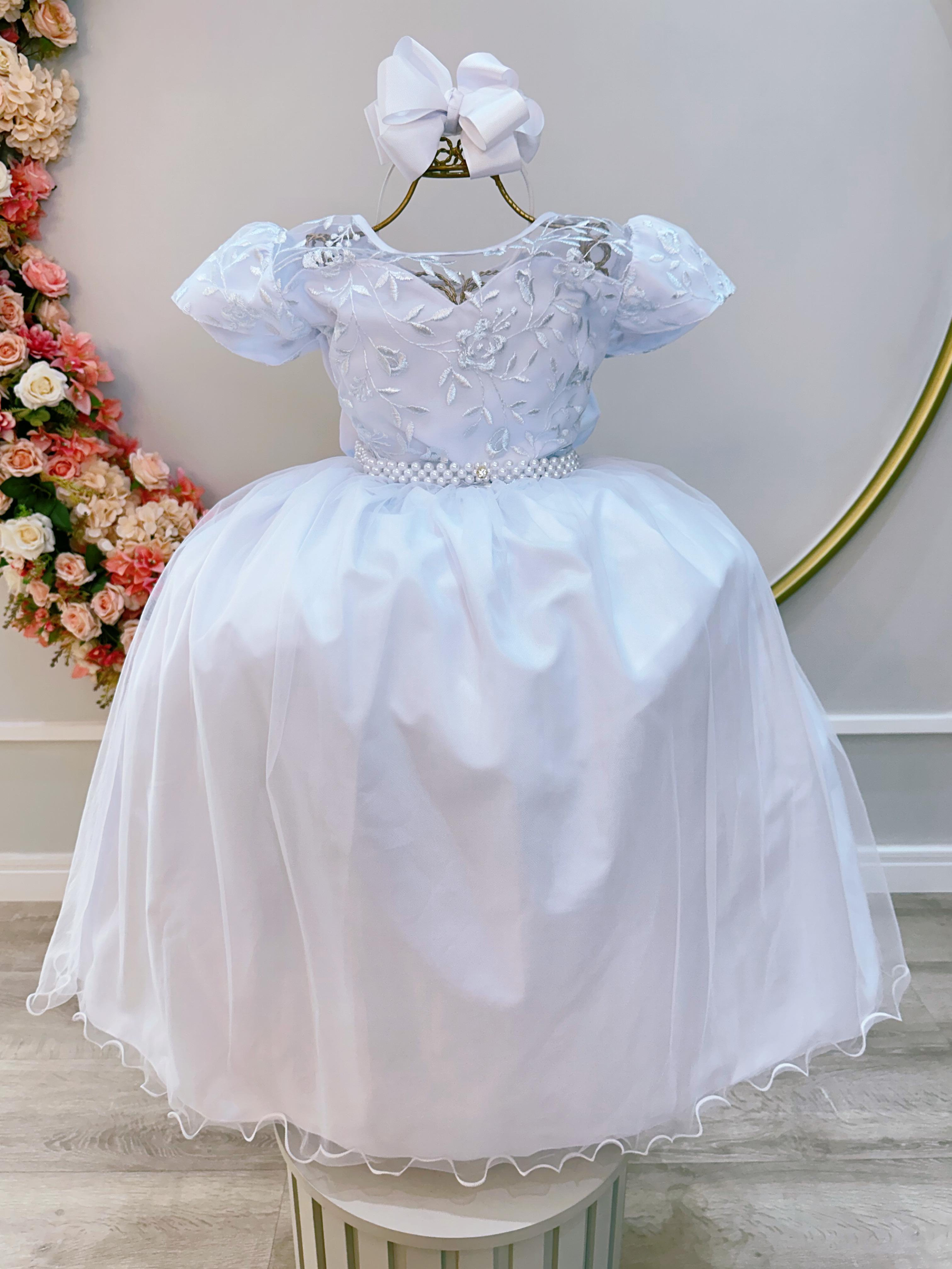 Vestido Infantil Branco C/ Renda Damas de Honra Casamento
