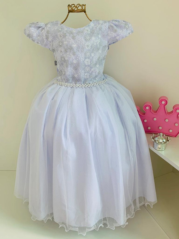Vestido Infantil Damas Honra Branco Casamentos Pérolas