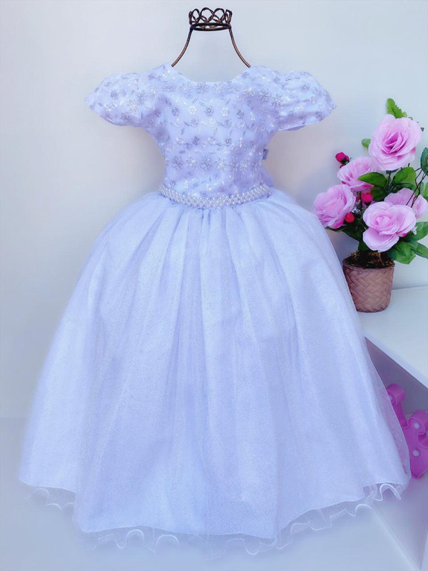 Vestido Infantil Damas Honra Branco Casamentos Pérolas