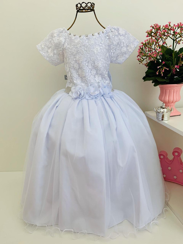 Vestido Infantil Damas Honra Branco Casamentos Strass Renda