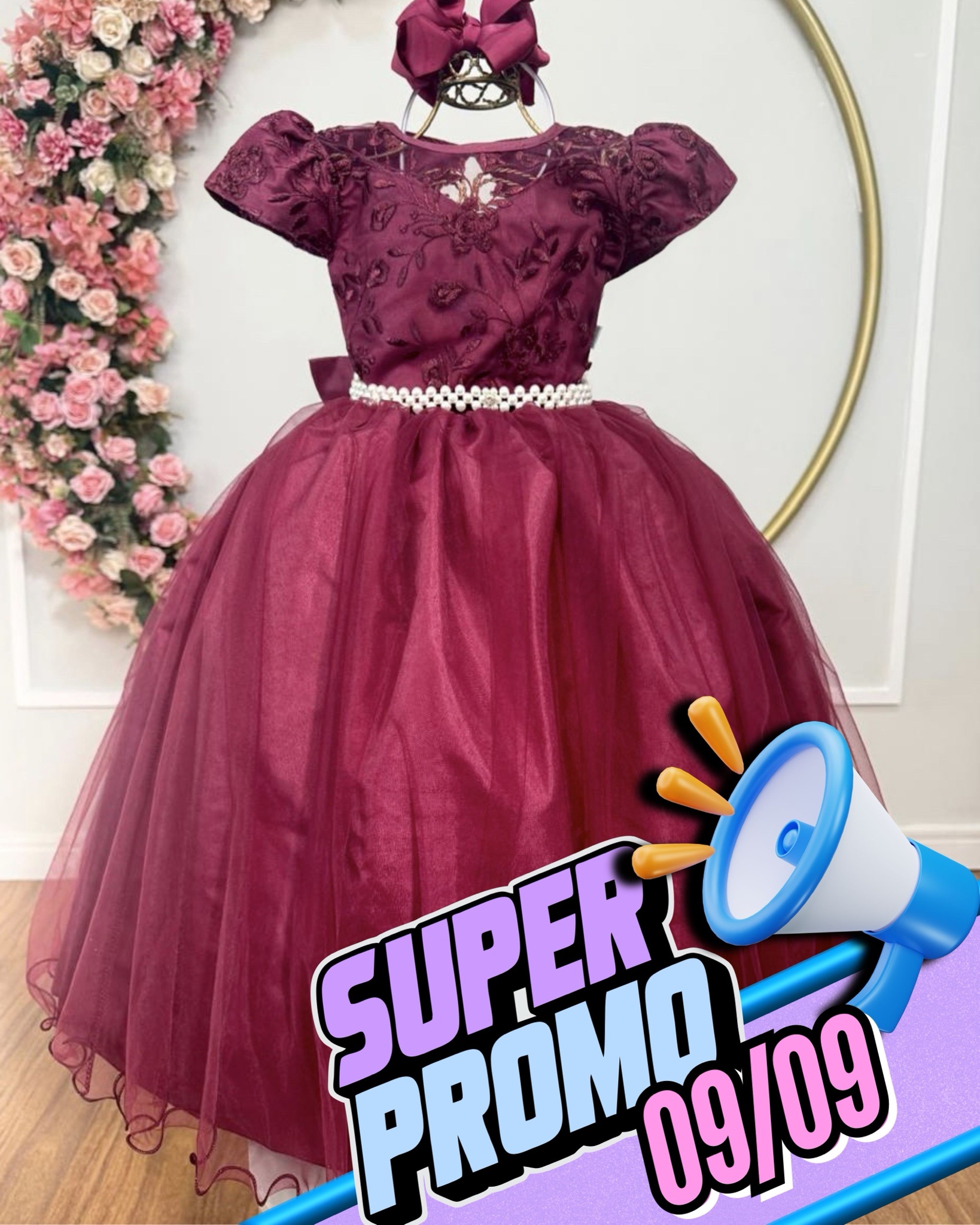Vestido Infantil Damas Honra Casamento Marsala Renda Pérola