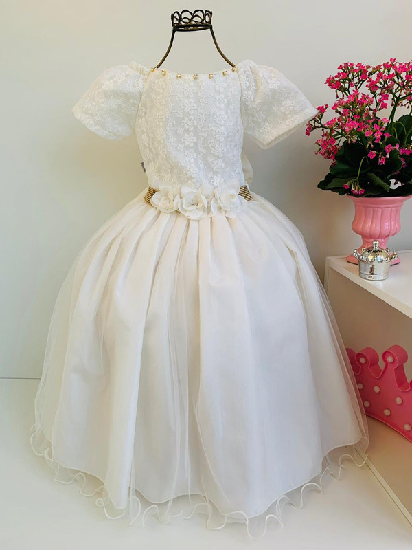 Vestido Infantil Damas Honra OFF White Casamentos Strass