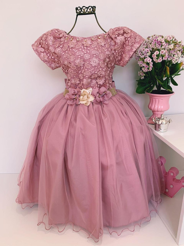 Vestido Infantil Damas Honra Rosê Casamentos Strass