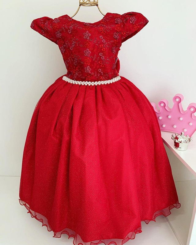 Vestido Infantil Damas Honra Vermelho Casamentos Pérola Luxo