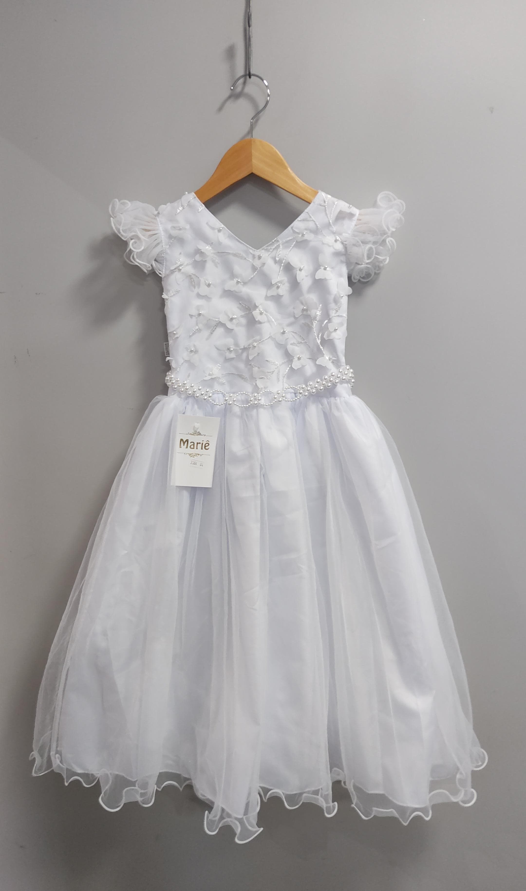 Vestido Infantil Longo Branco Com Apliques Daminhas Festas