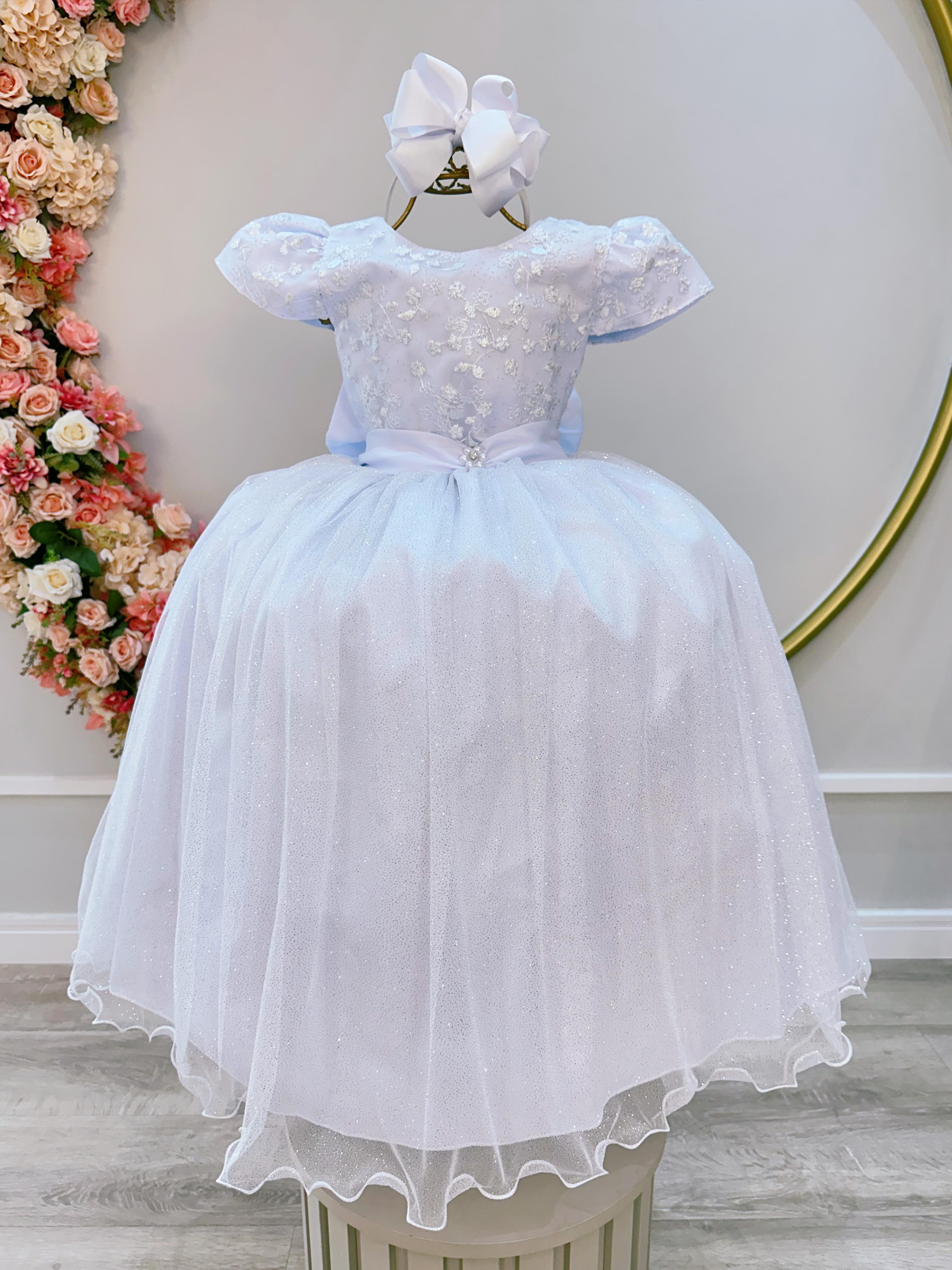 Vestido Infantil Longo Branco Daminhas de Honra C/ Renda