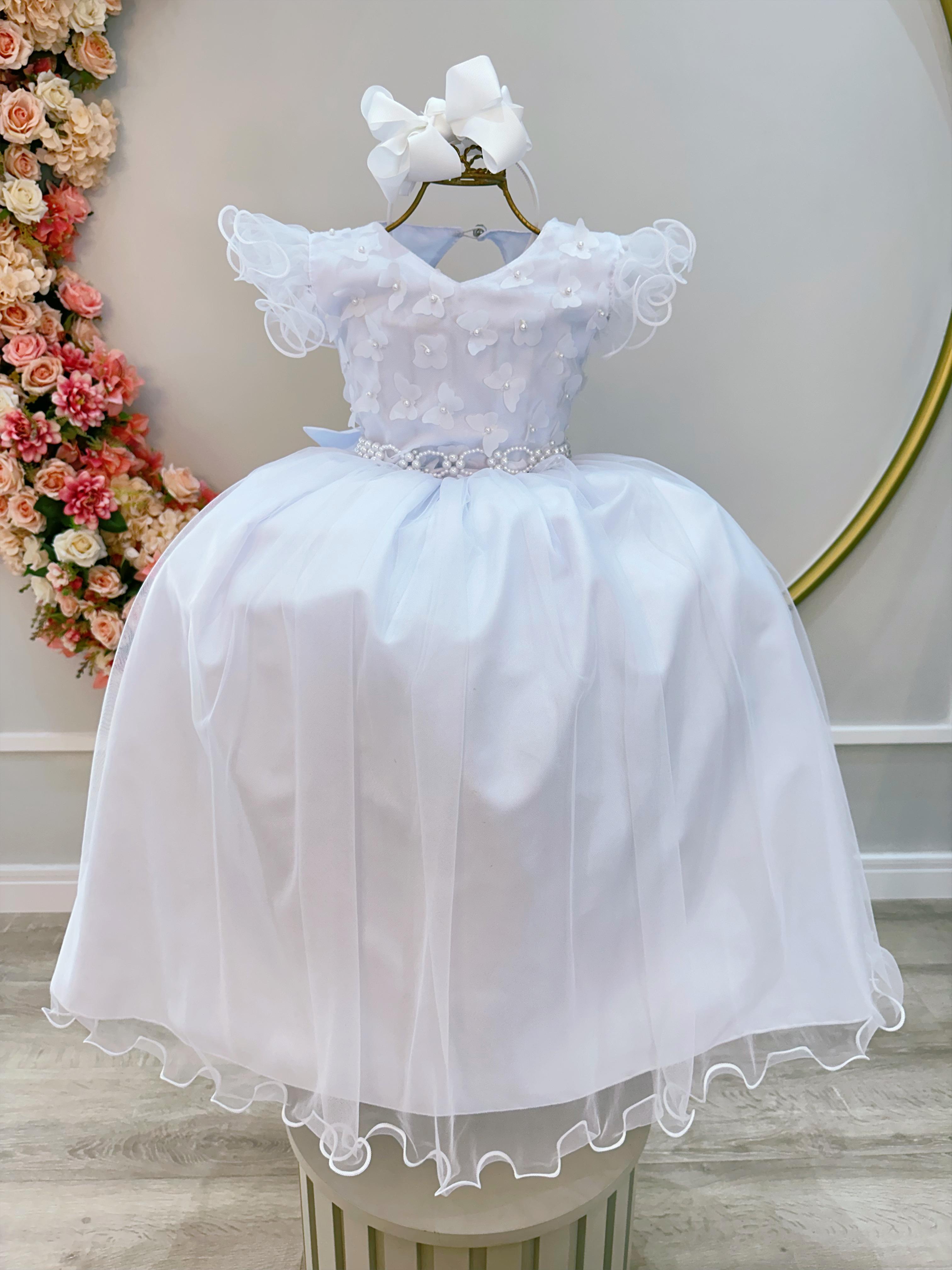 Vestido Infantil Longo Daminhas de Honra Branco C/ Apliques