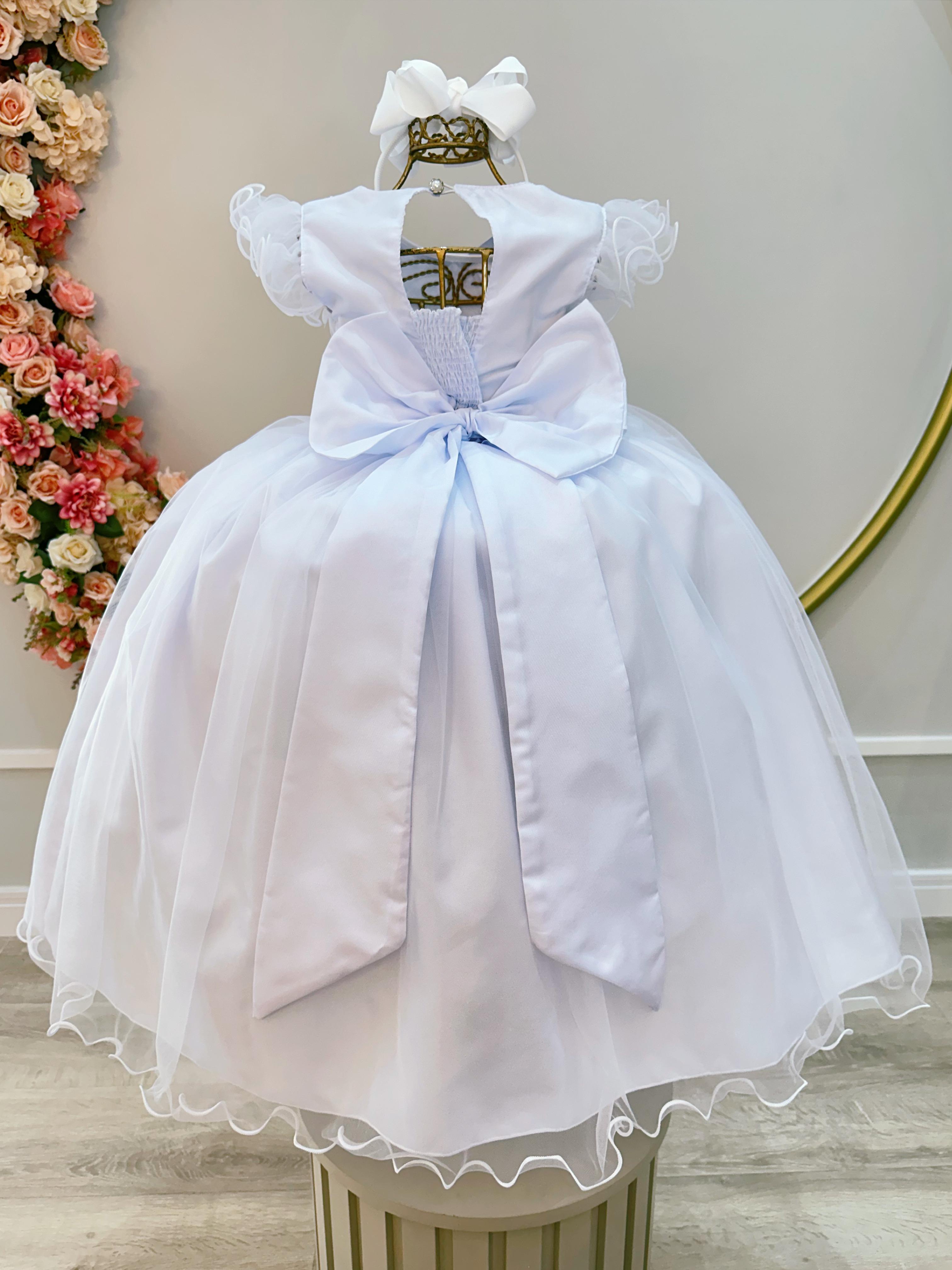 Vestido Infantil Longo Daminhas de Honra Branco C/ Apliques - Rosa ...