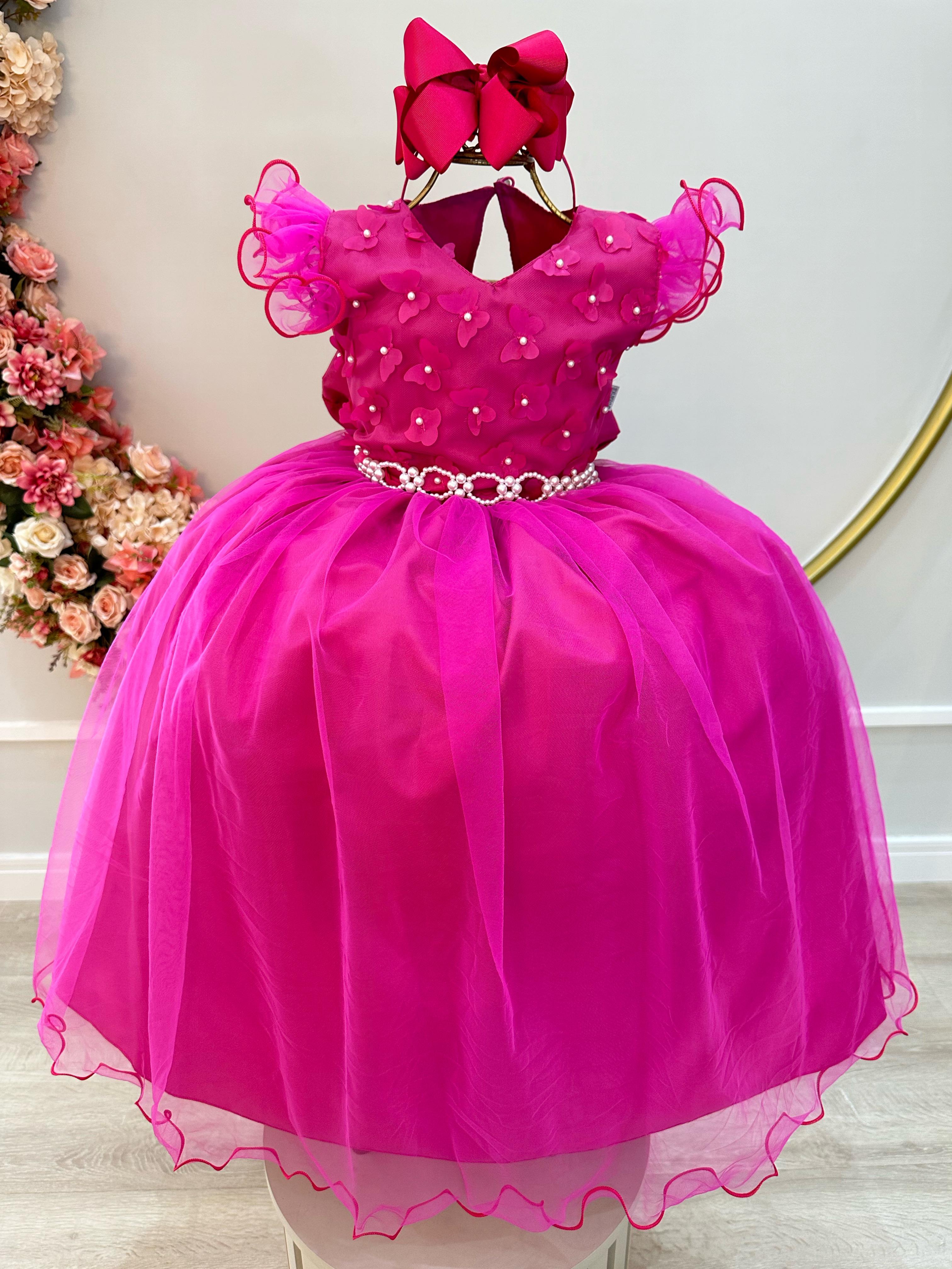 Vestido Infantil Longo Daminhas de Honra Pink C/ Apliques