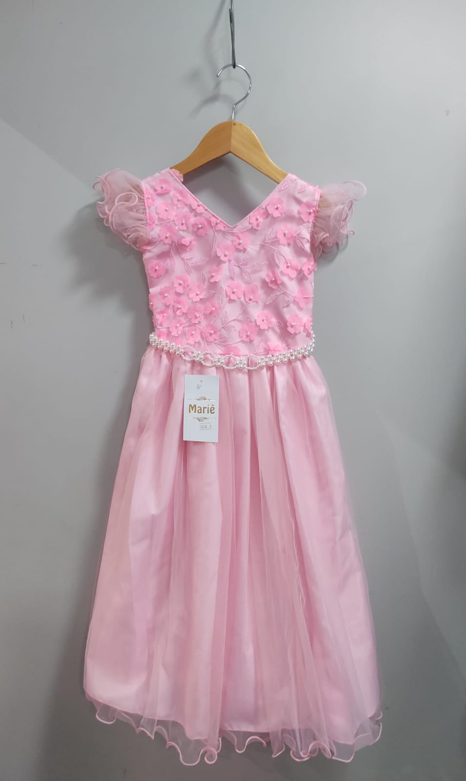 Vestido Infantil Longo Rosa C/ Apliques e Renda Damas