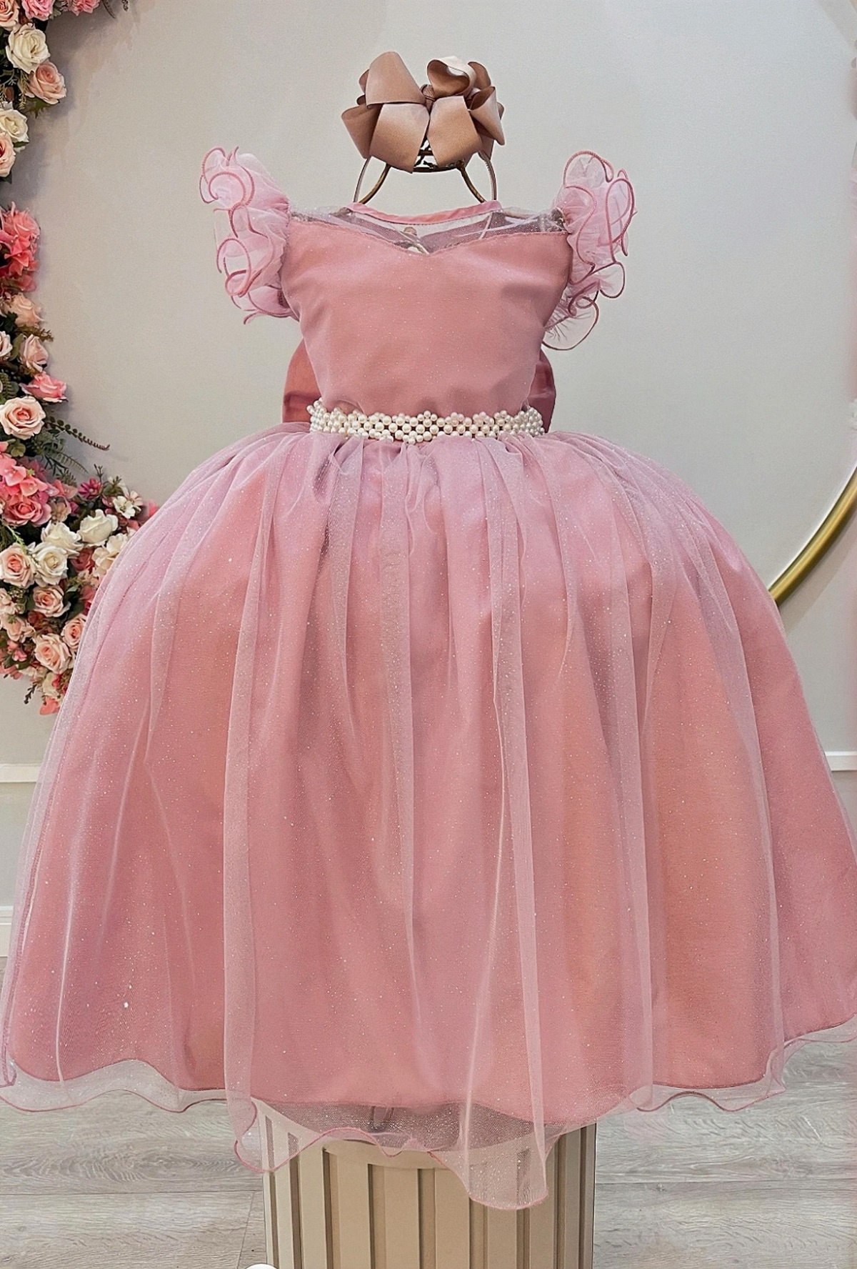 Vestido Infantil Longo Rose Daminhas de Honra C/ Glitter