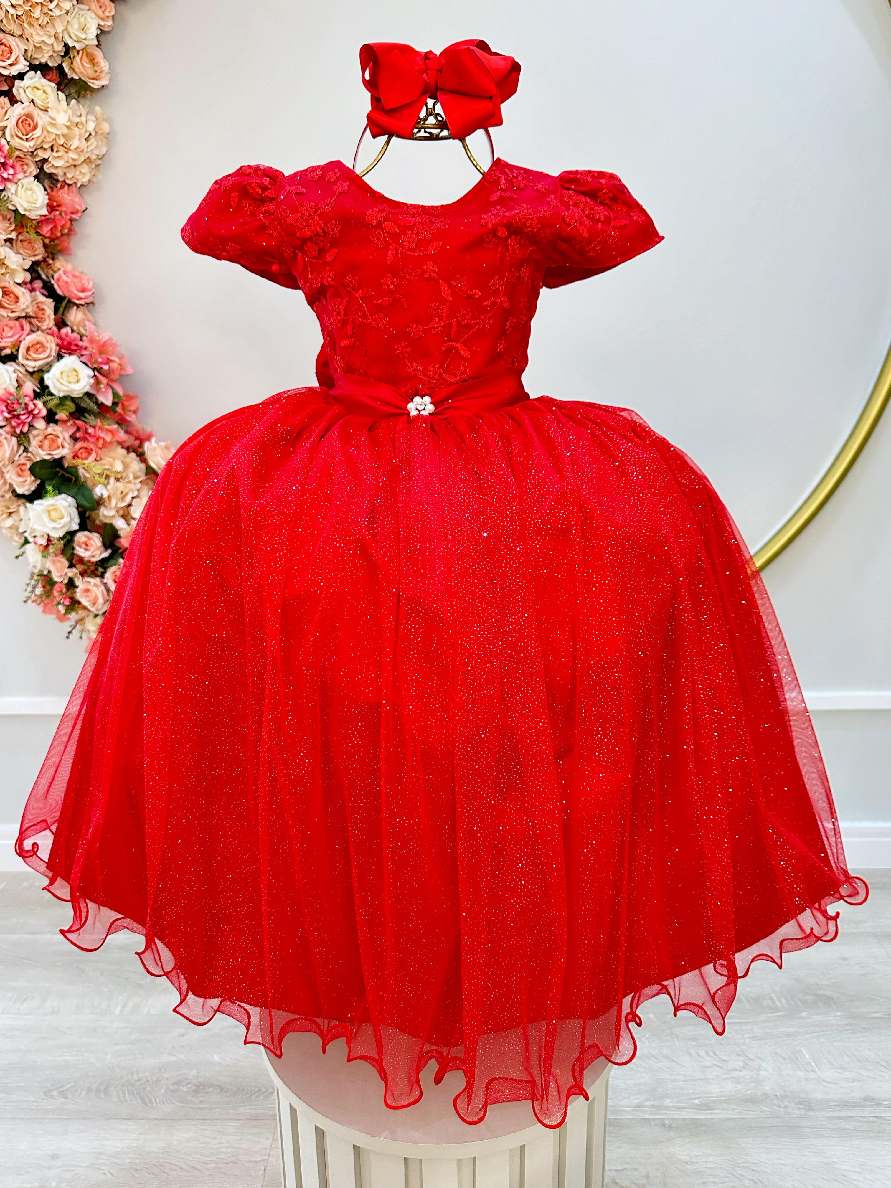 Vestido Infantil Longo Vermelho C/ Renda Daminhas de Honra