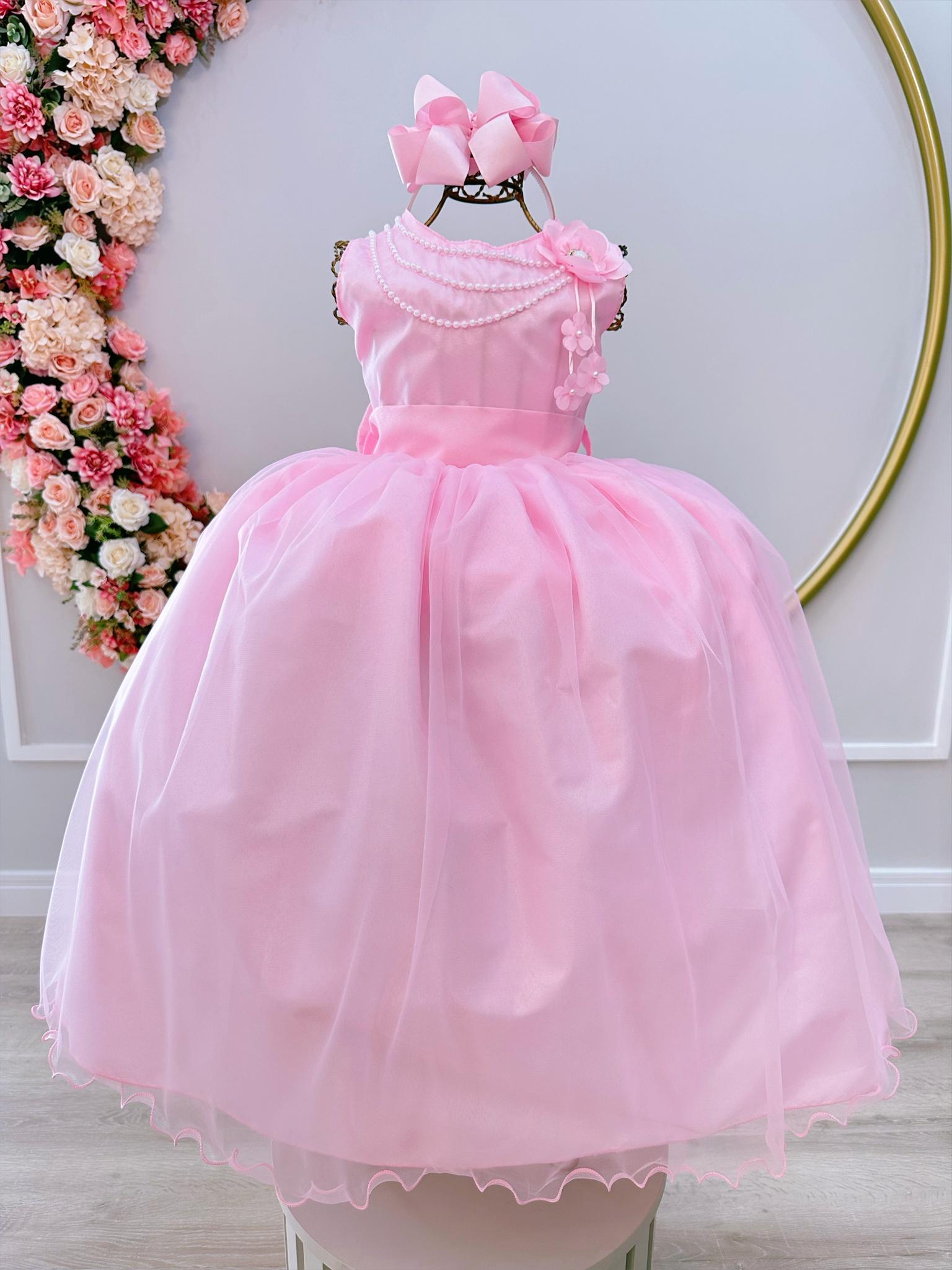 Vestido Infantil Rosa Damas de Honra Casamentos C/ Broche