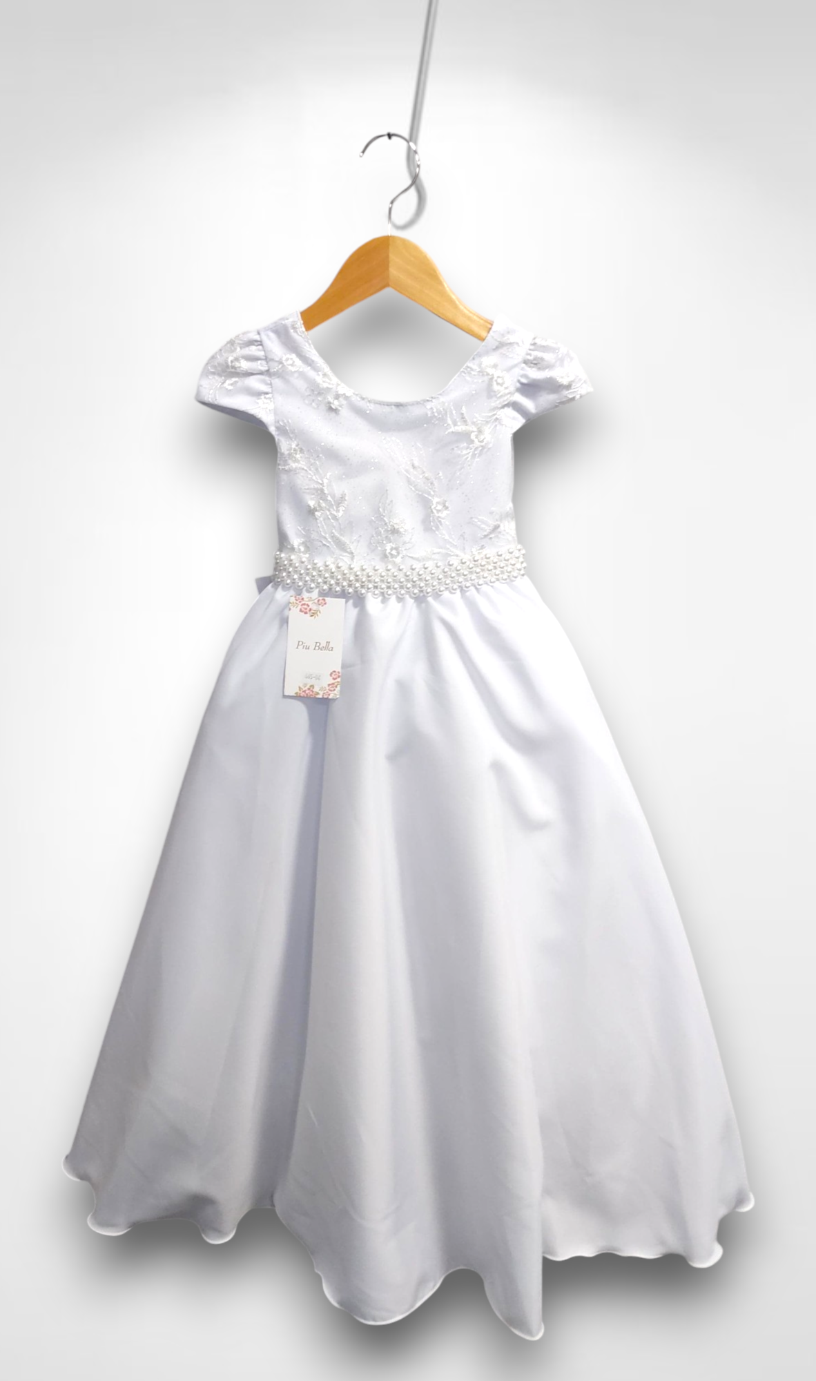 Vestido Infantil Longo Branco Busto C/ Renda Casamentos Luxo