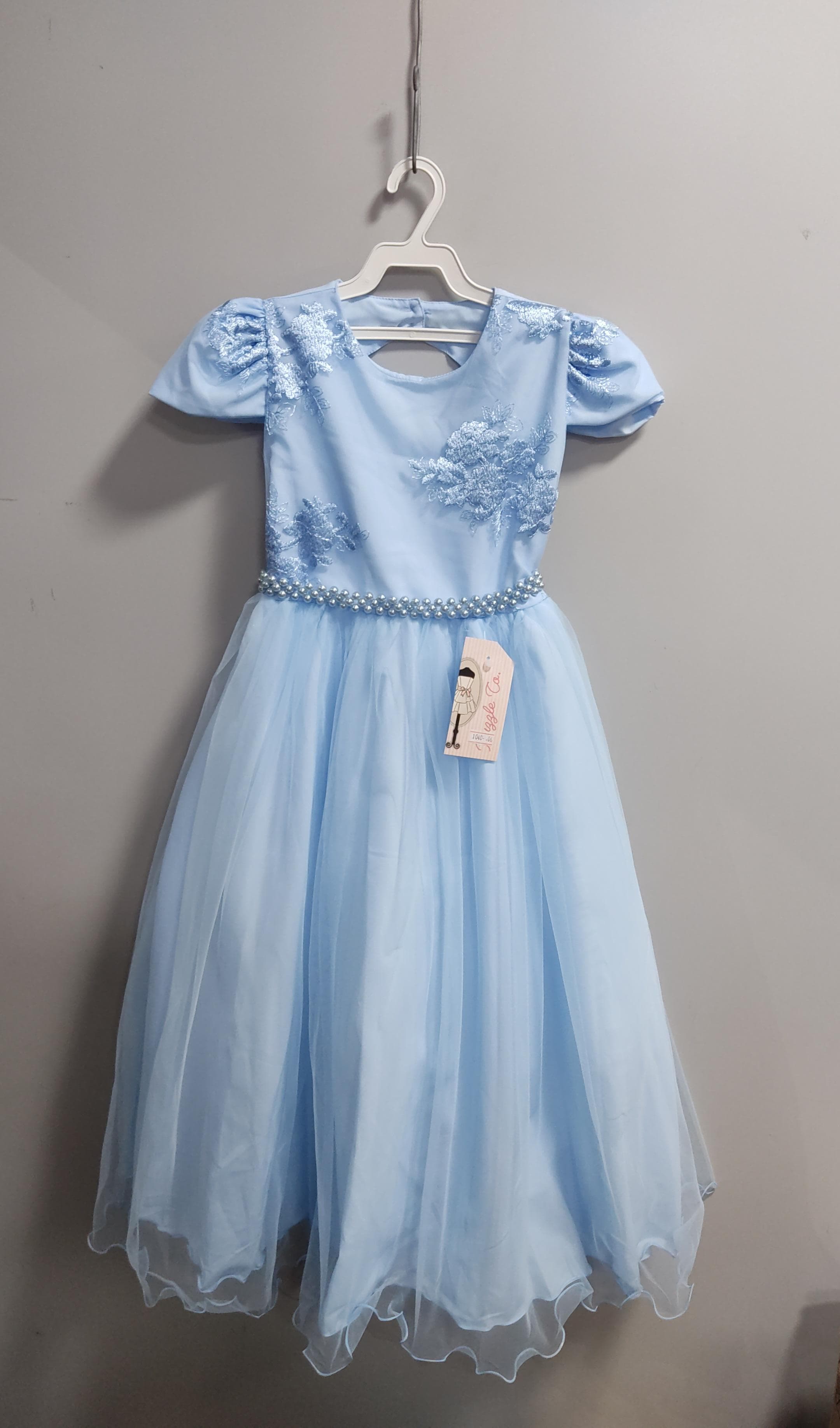 Vestido Infantil Azul Bebê Busto C/ Renda Casamento Festas