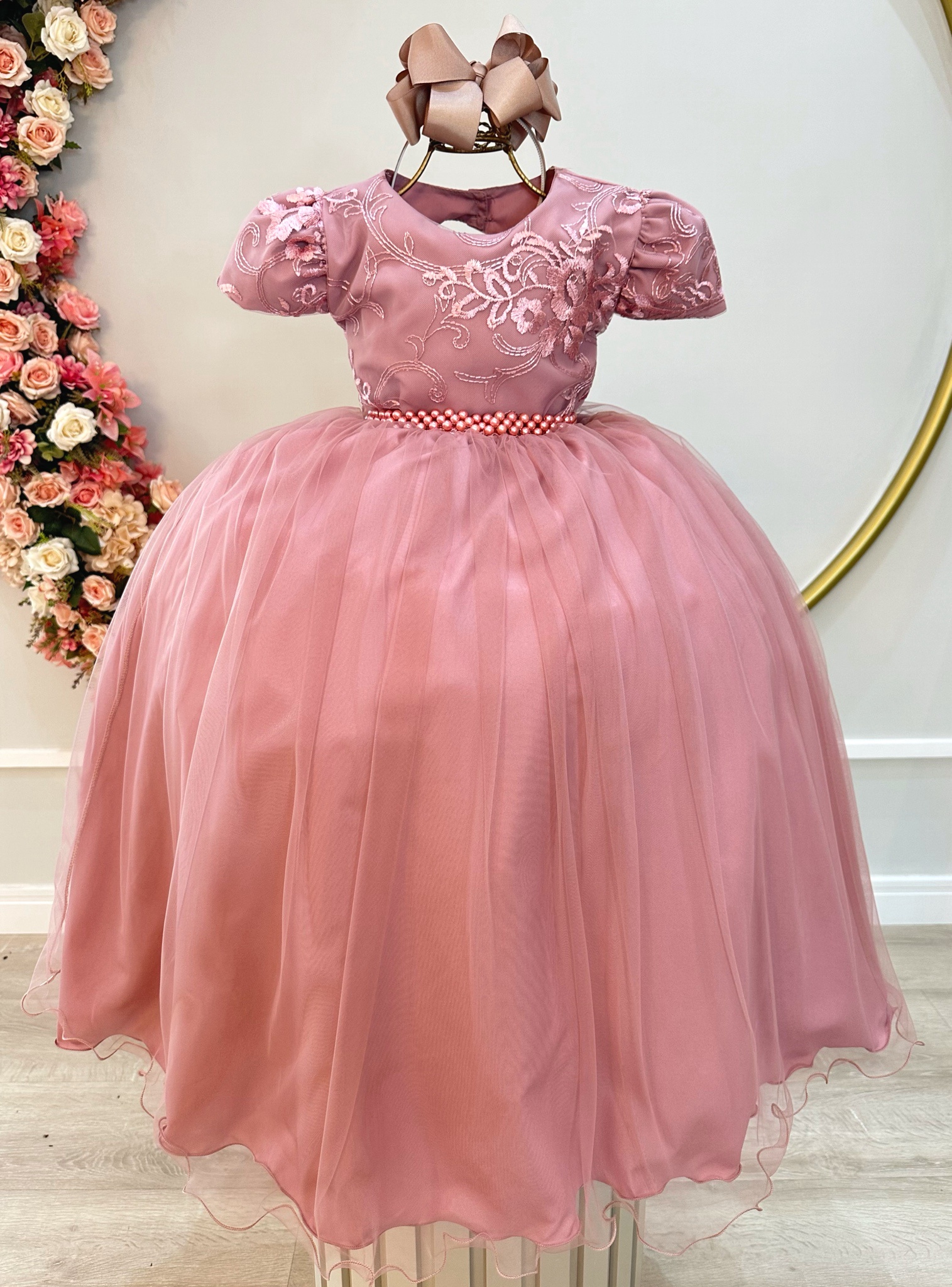Vestido Infantil Rose Busto C/ Renda Luxo Casamento Festas
