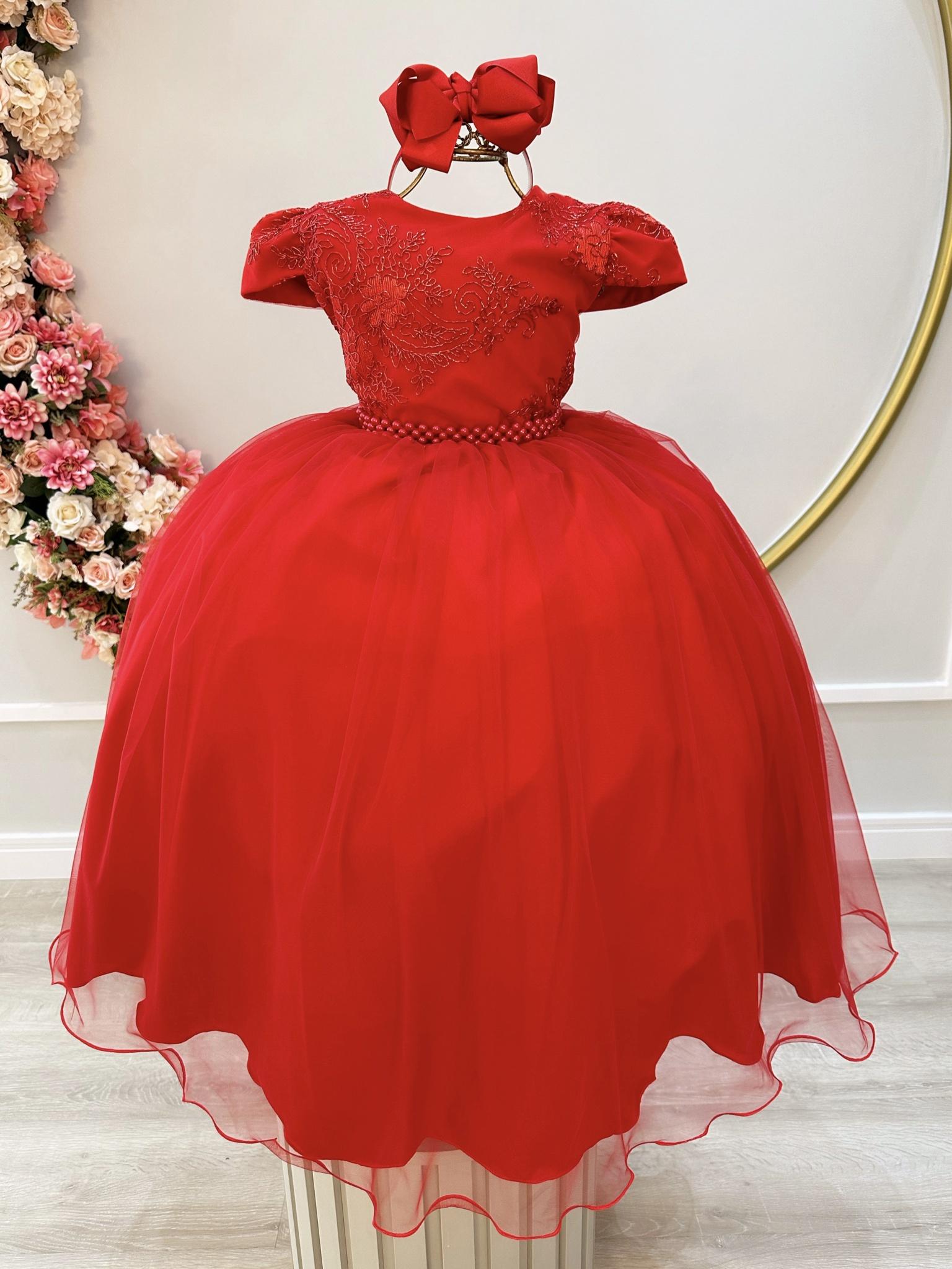 Vestido Infantil Vermelho Damas Luxo C/ Renda Metalizada