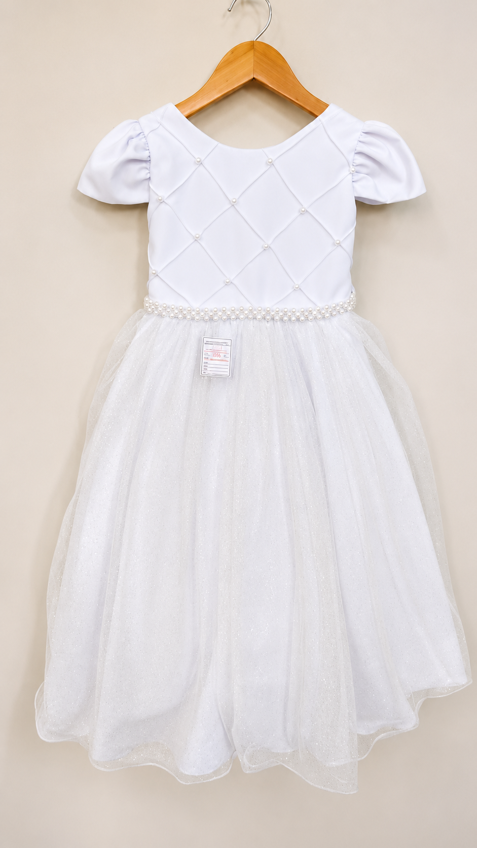 Vestido Infantil Longo Branco Glitter Busto Nervura Festa Daminha
