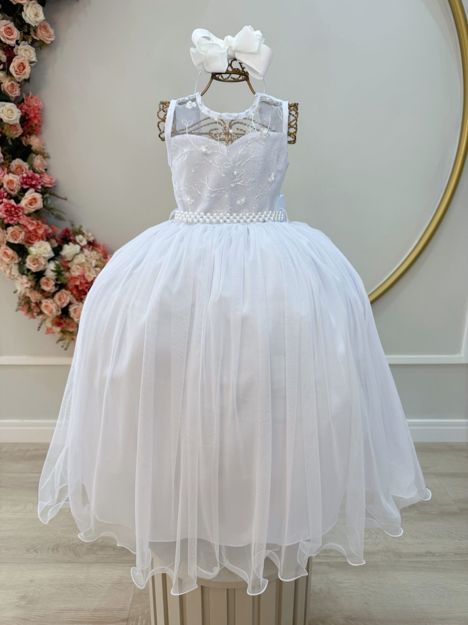 Vestido Infantil Longo Branco C/ Renda Casamento Festas