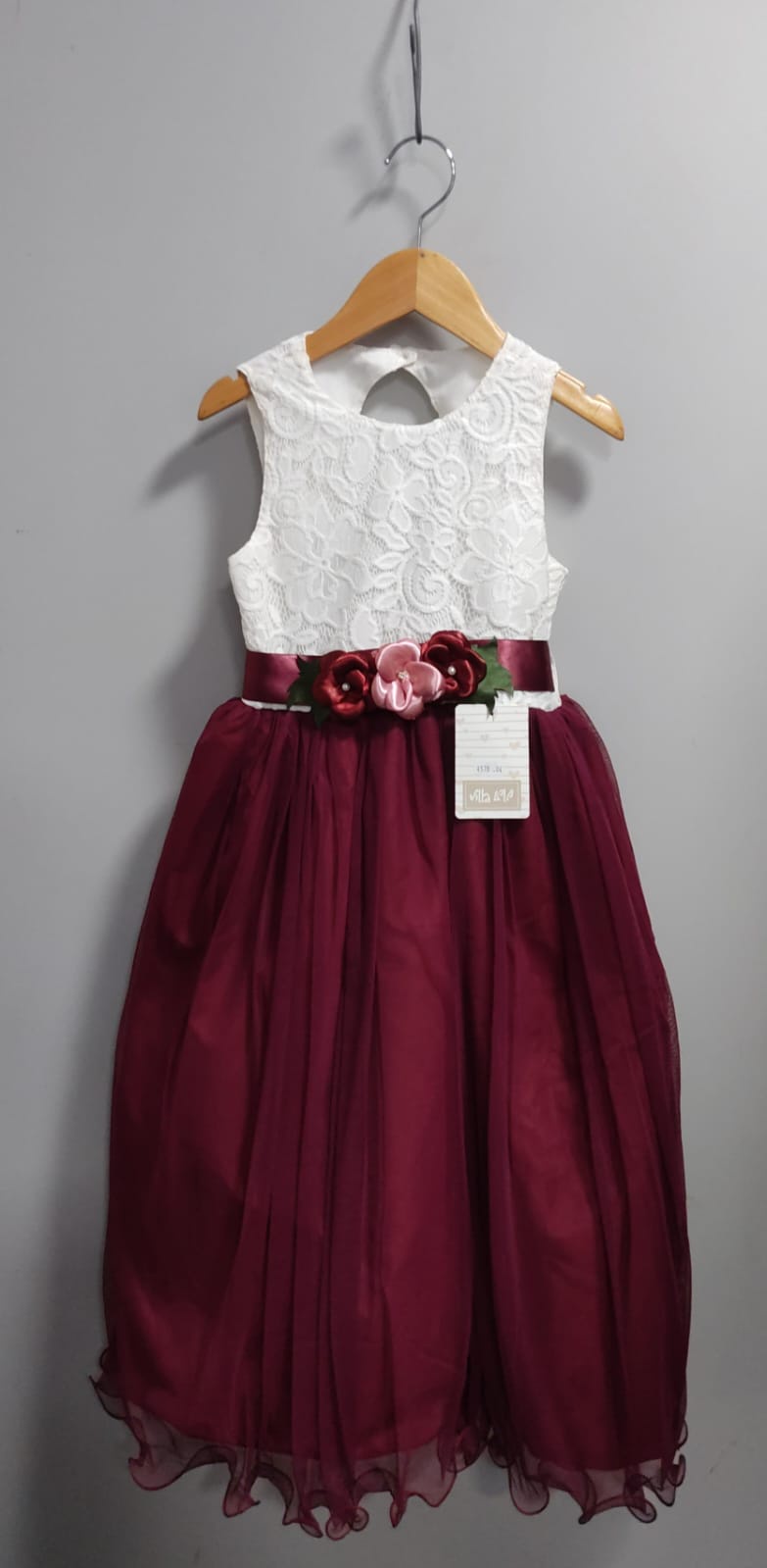 Vestido Infantil Longo Off White Saia Marsala Daminha Festas