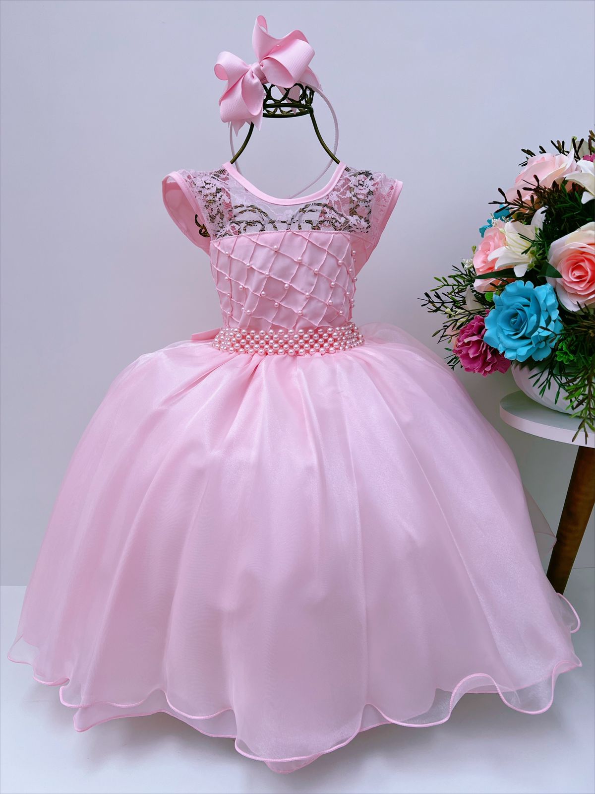 Vestido Infantil Rosa Princesa De Luxo Festas De Anivers Rio Rosa Charmosa Atacado