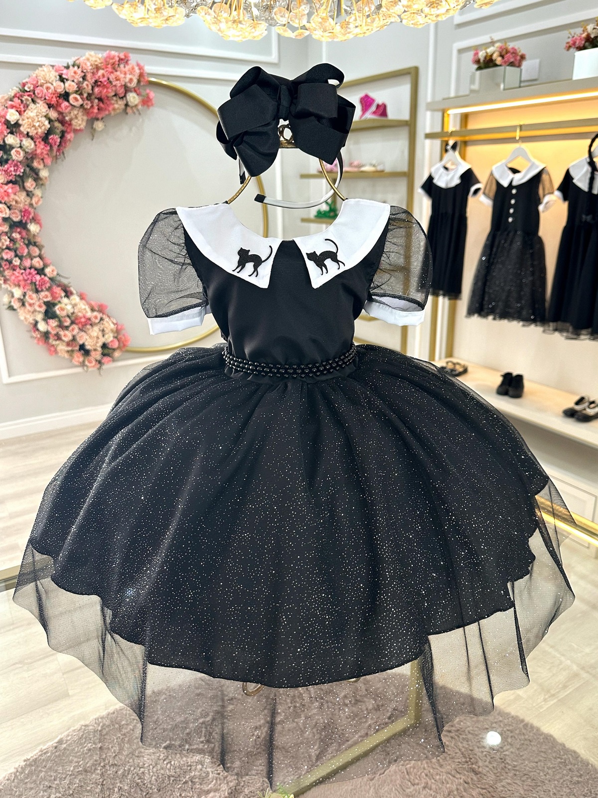 Vestido Fantasia Infantil Preto Wandinha Addams Festas