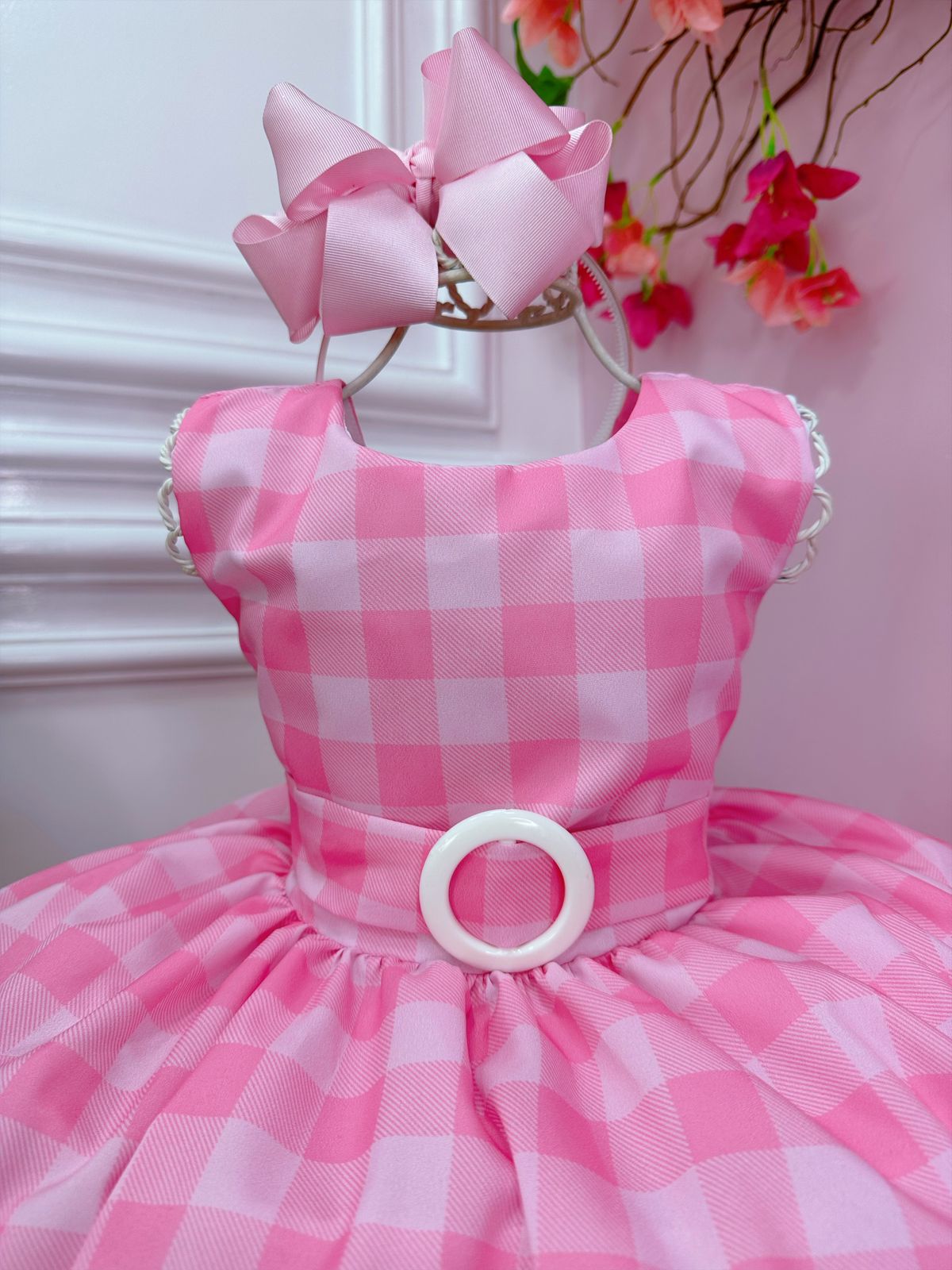 Vestido Infantil Barbie Rosa Branco Xadrez Filme Look Festa no Shoptime