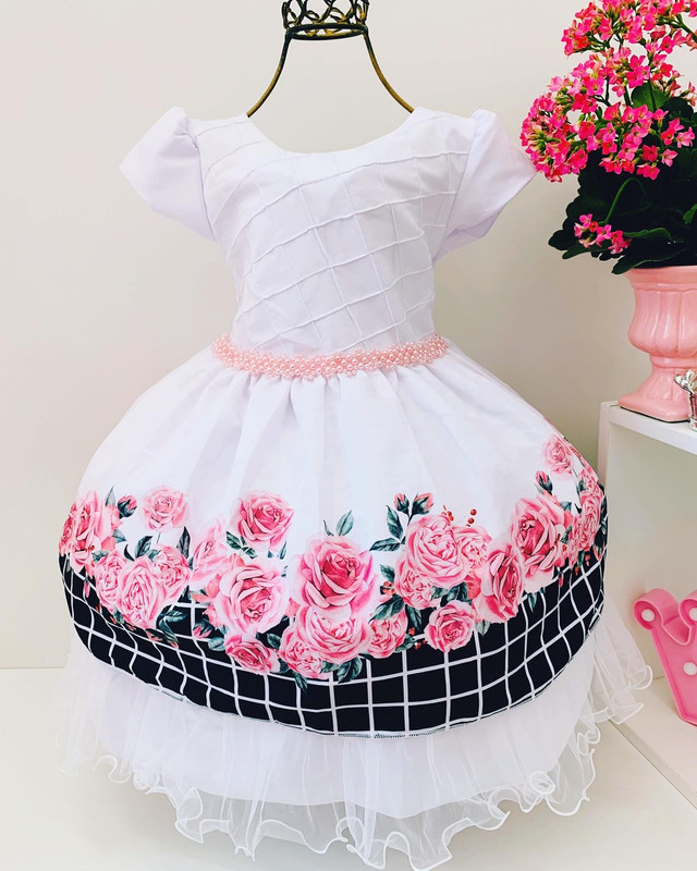 Vestido Infantil Branco Floral Batizados Festas Aniversários