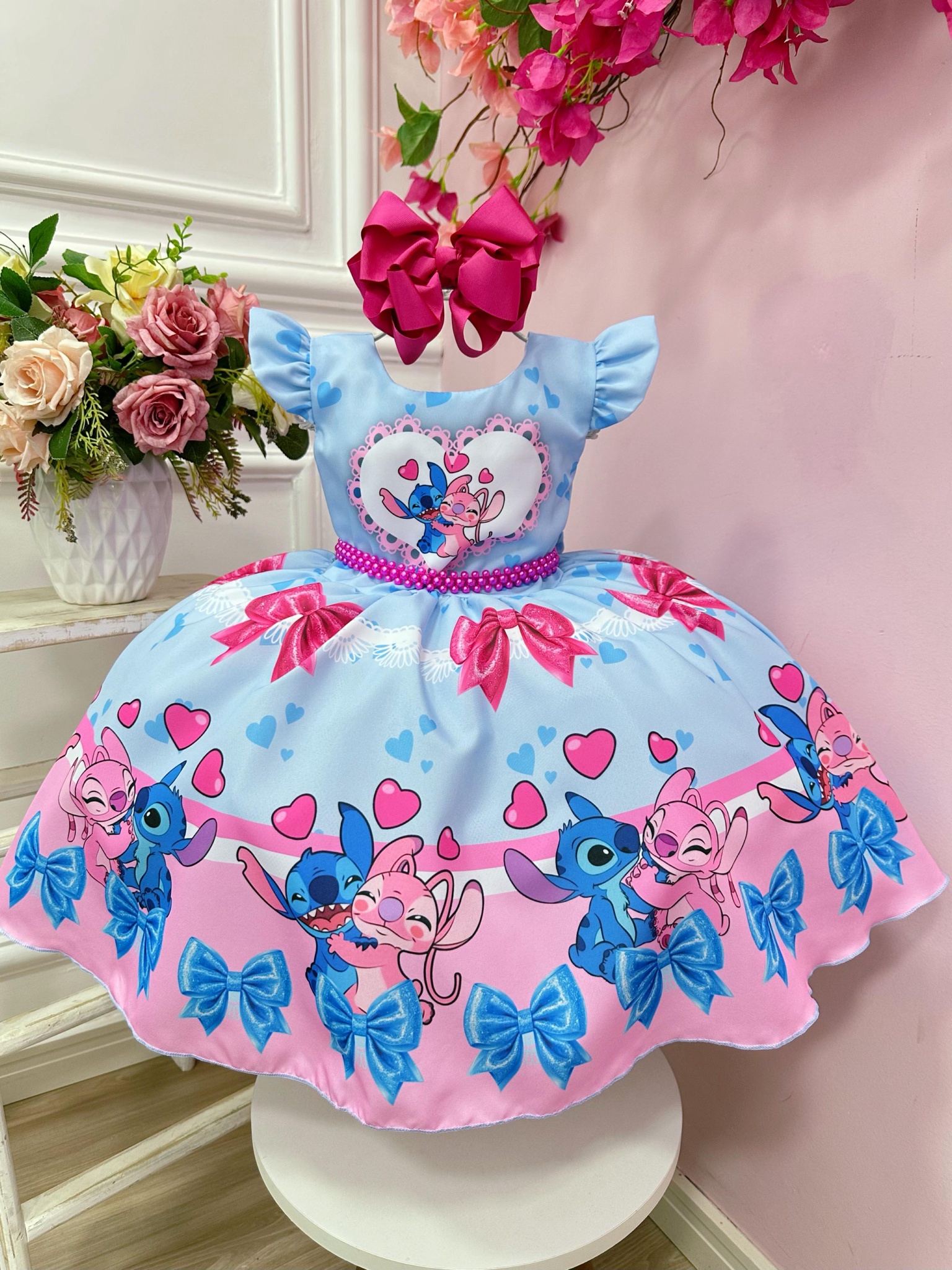Vestido Infantil Lilo Stitch e Angel Azul Festas