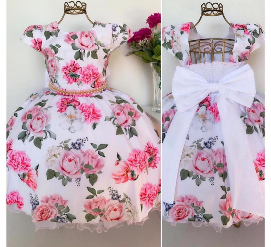 Vestido Infantil Branco Bebê Princesa Luxo Festa Pérolas - Rosa Charmosa  Atacado