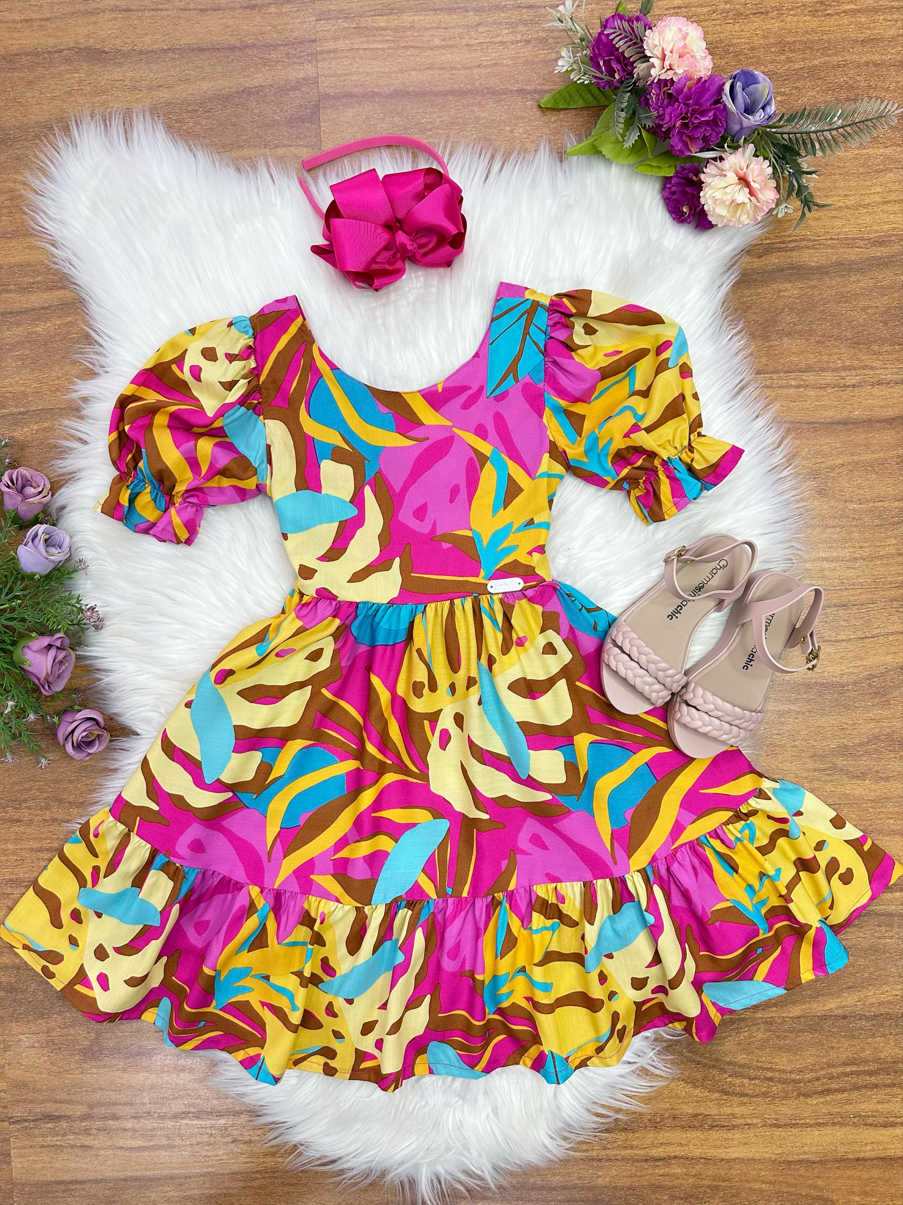 Vestido Infantil Casual Primavera Marsala Florido Colorido