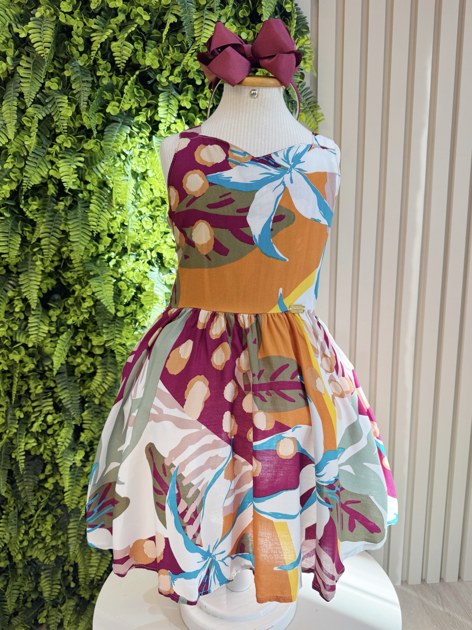 Vestido Infantil Casual Primavera Verão Marsala Florido