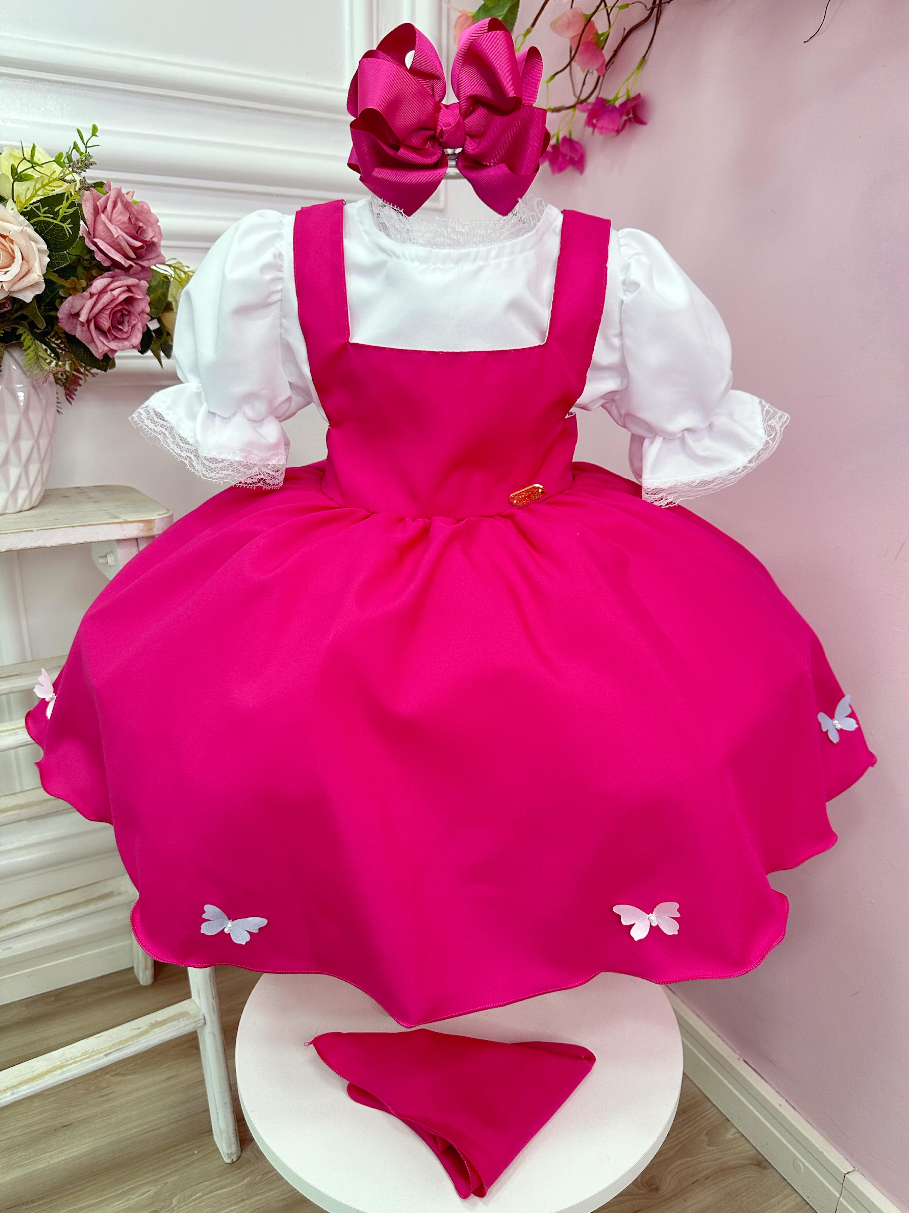 Vestido Infantil Pink Jardineira Jardim das Borboletas