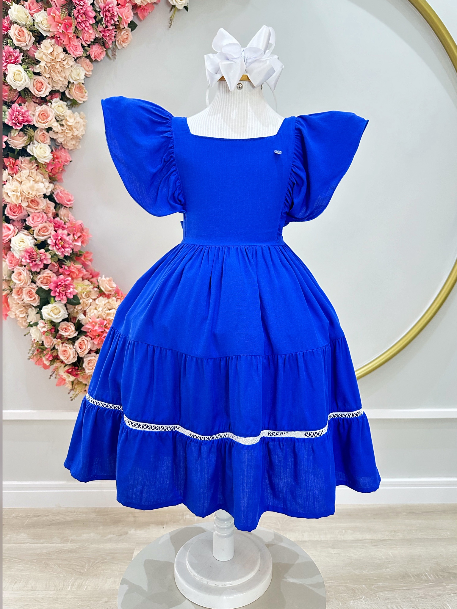 Vestido Infantil Primavera Verão Casual Azul Royal Luxo