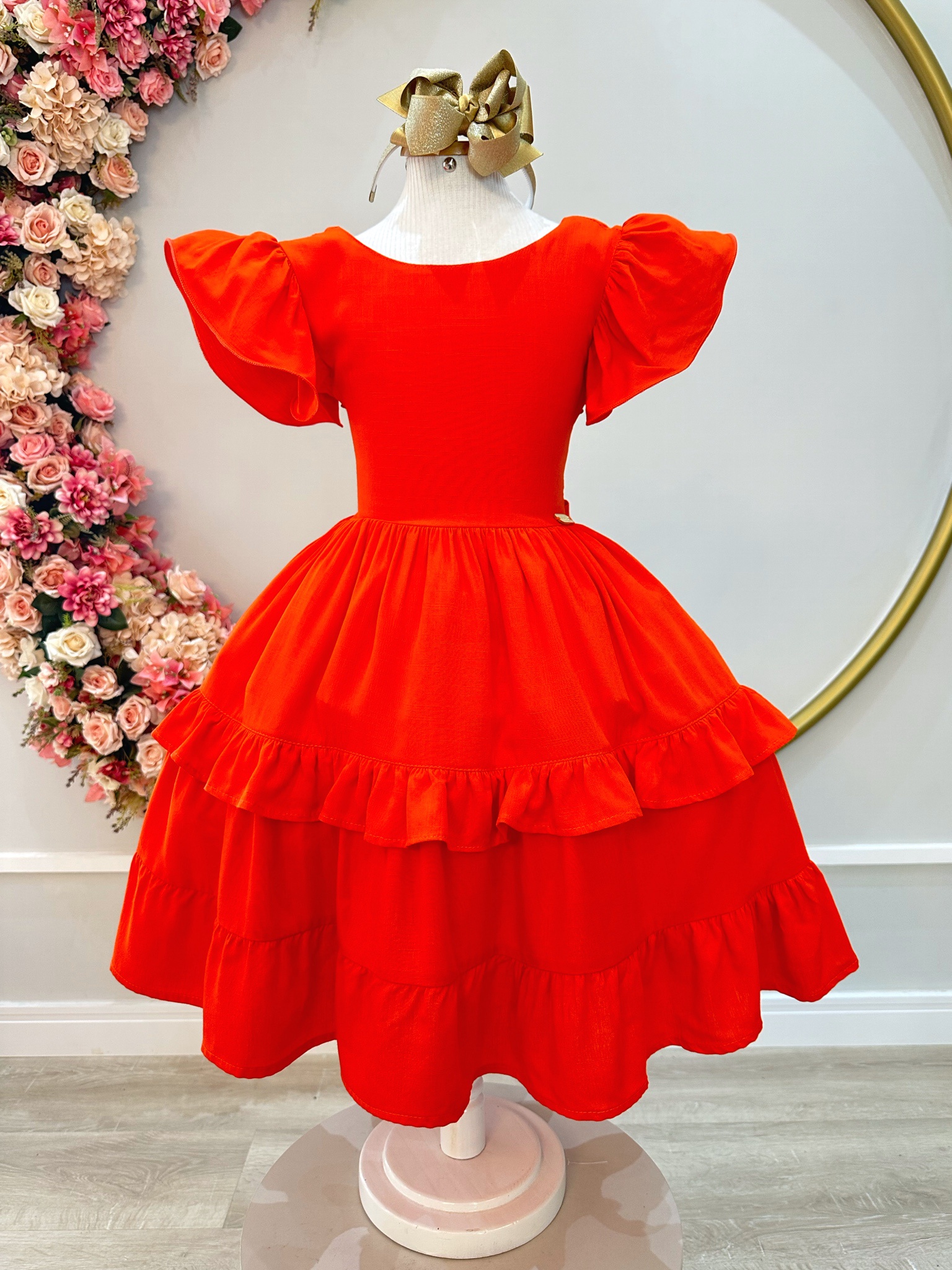 Vestido Infantil Primavera Verão Casual Laranja Luxo