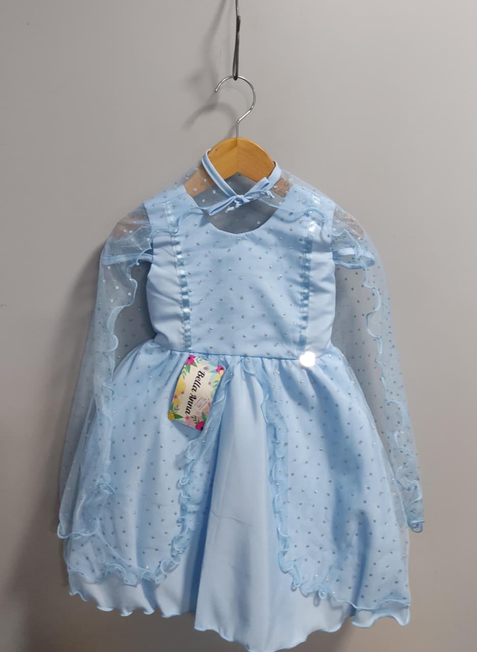 Vestido Infantil Frozen Anna Elza Azul Festas Luxo