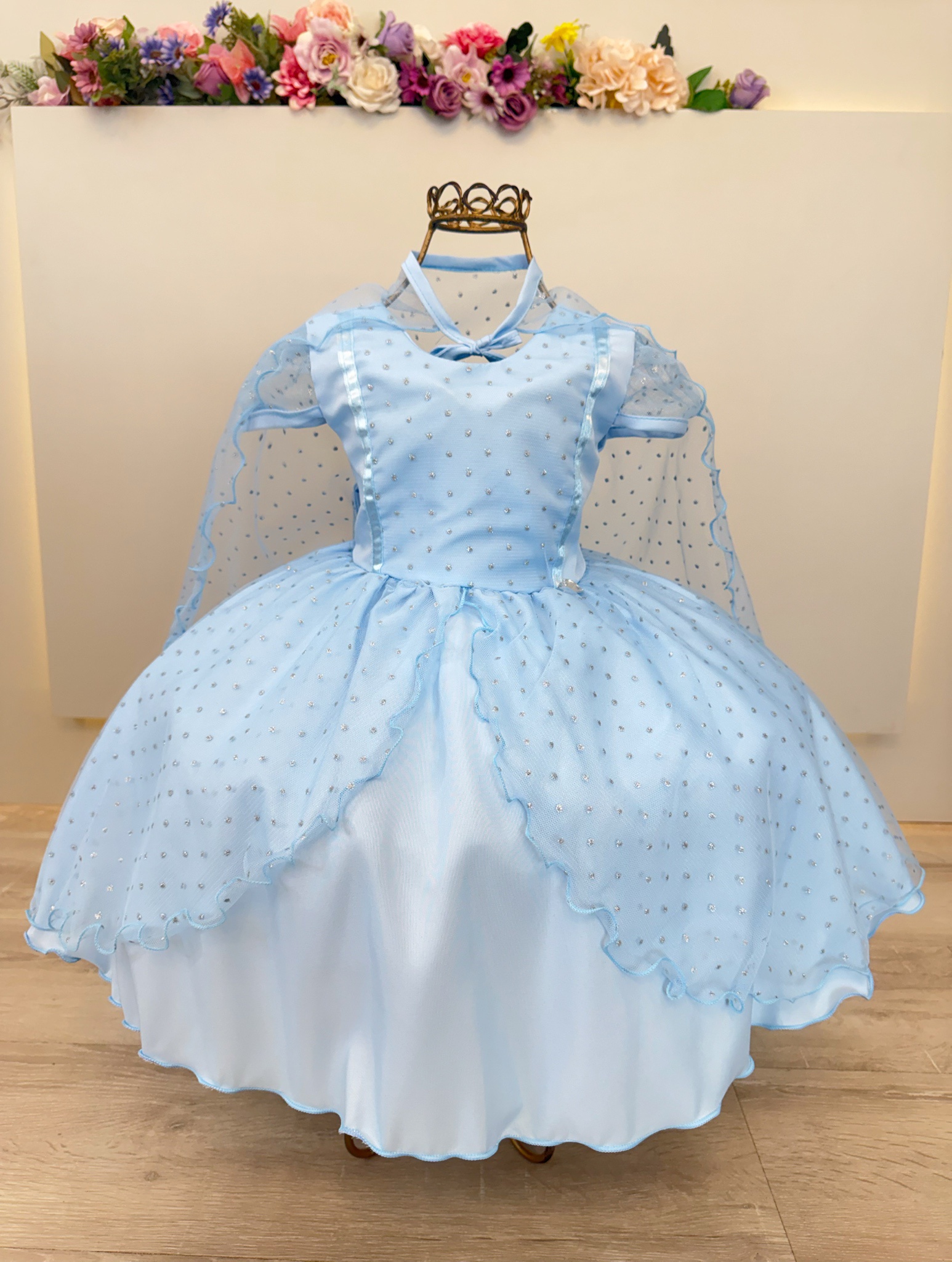 Vestido Infantil Frozen Anna Elza Azul Festas Luxo