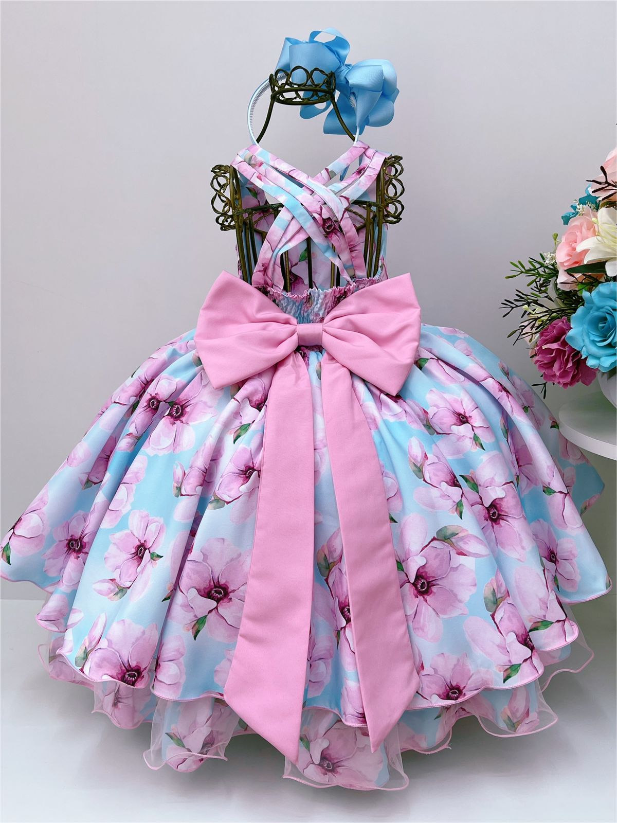 Vestido Infantil Cinderela Azul Cinto Pérolas Luxo Princesas - Rosa  Charmosa Atacado