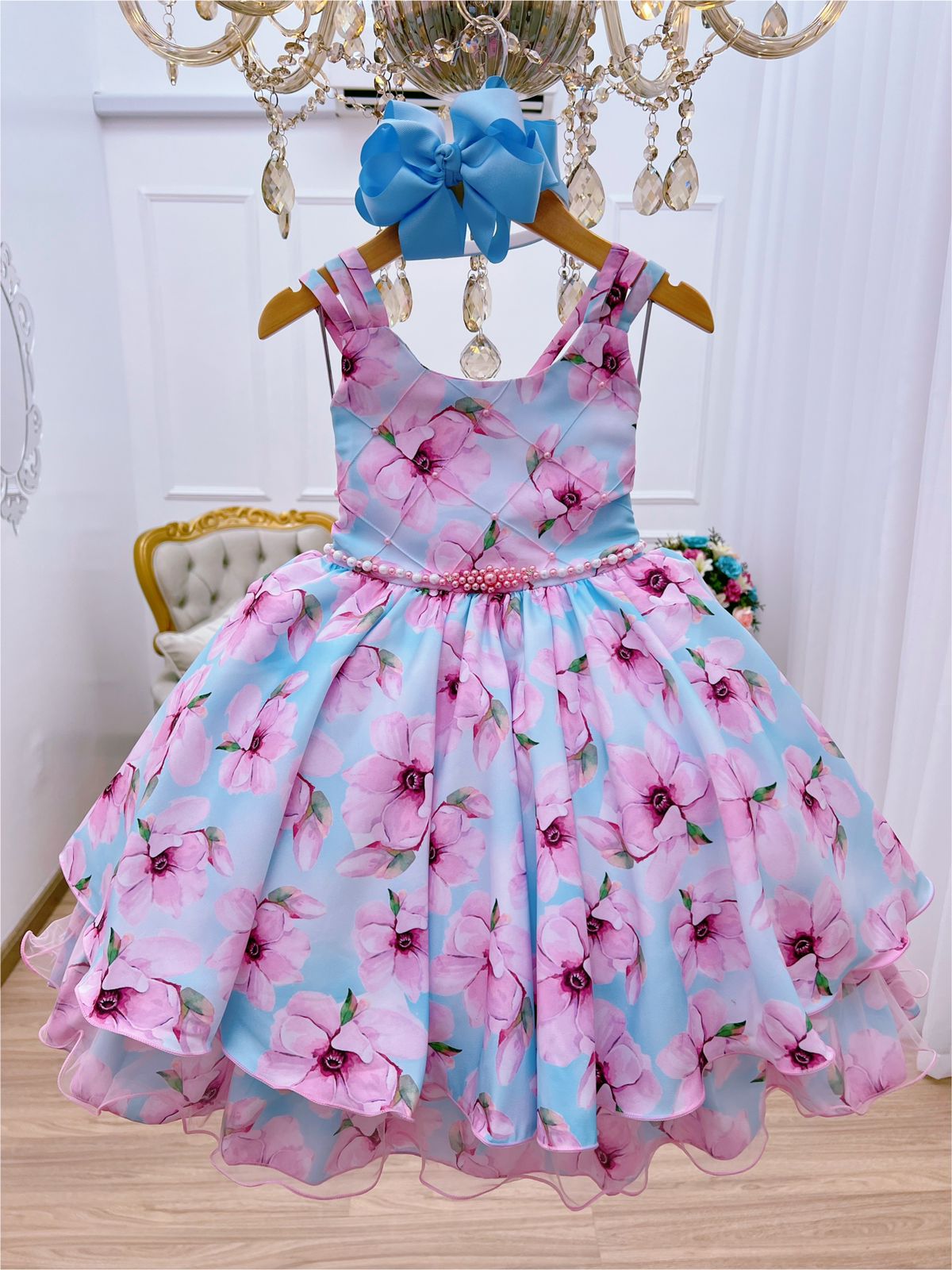 Vestido infantil floral store rosa e azul